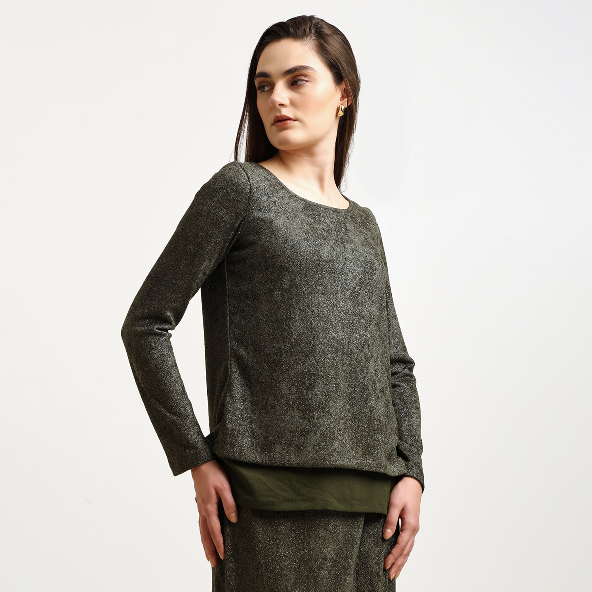 Green Double Layered Velvet Shimmer Top