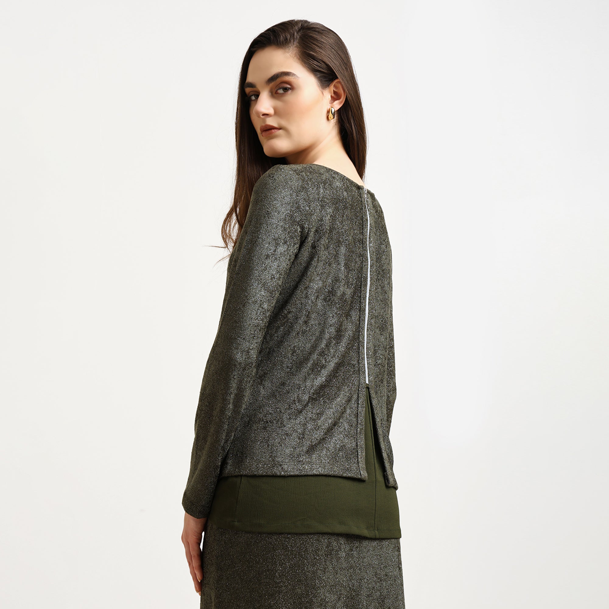 Green Double Layered Velvet Shimmer Top