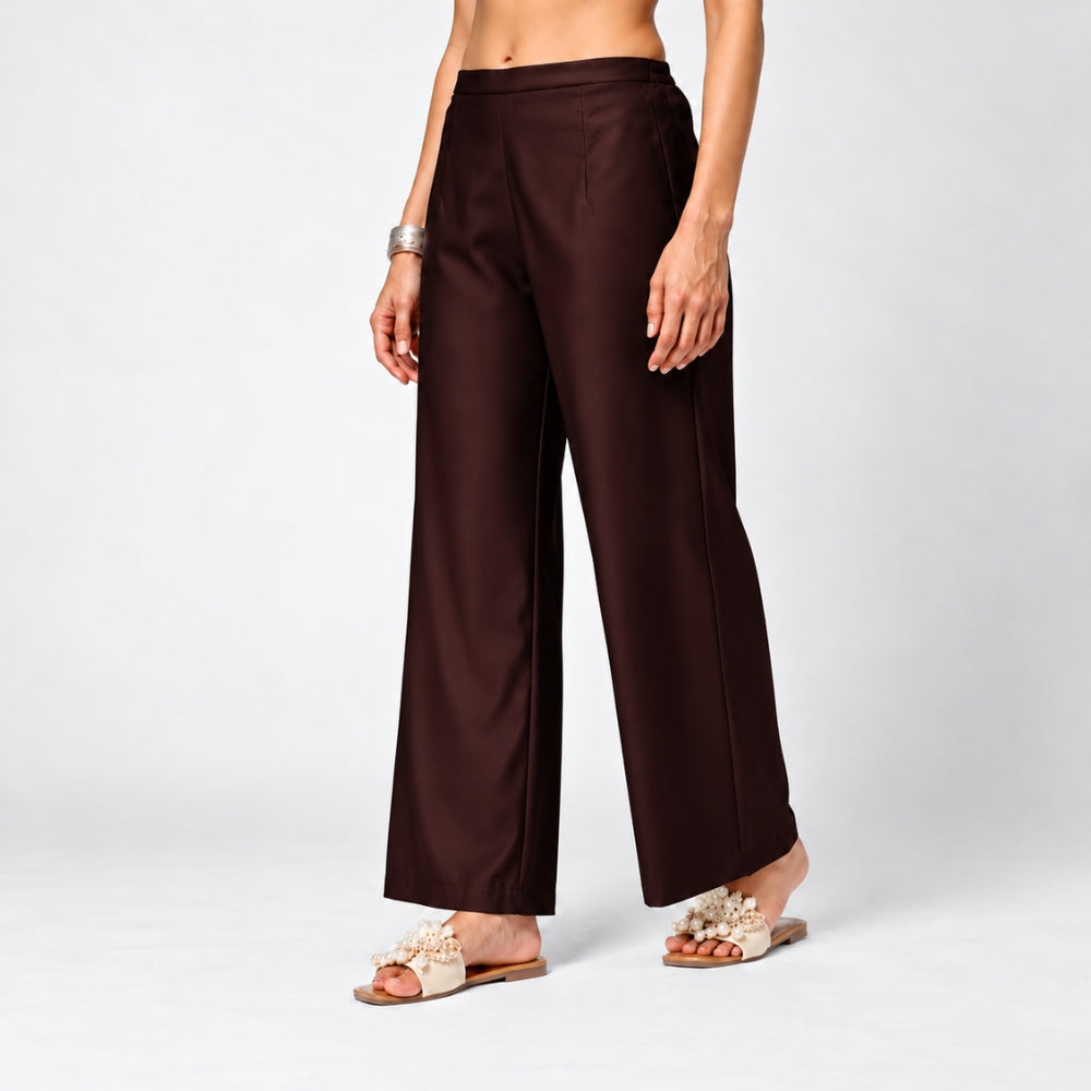 Maroon Suede Satin Palazzo