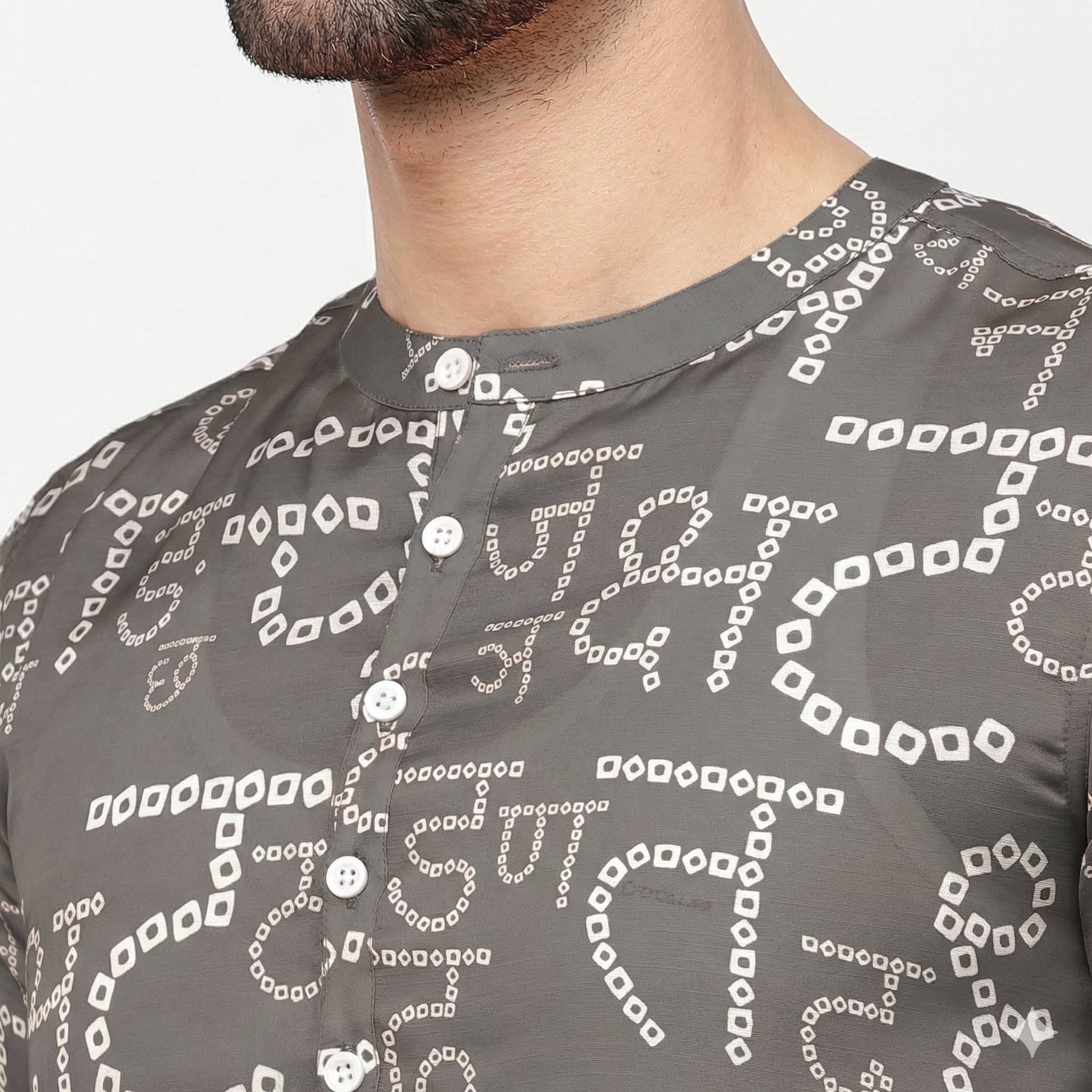 Grey Hindi Bandhni Satin Kurta