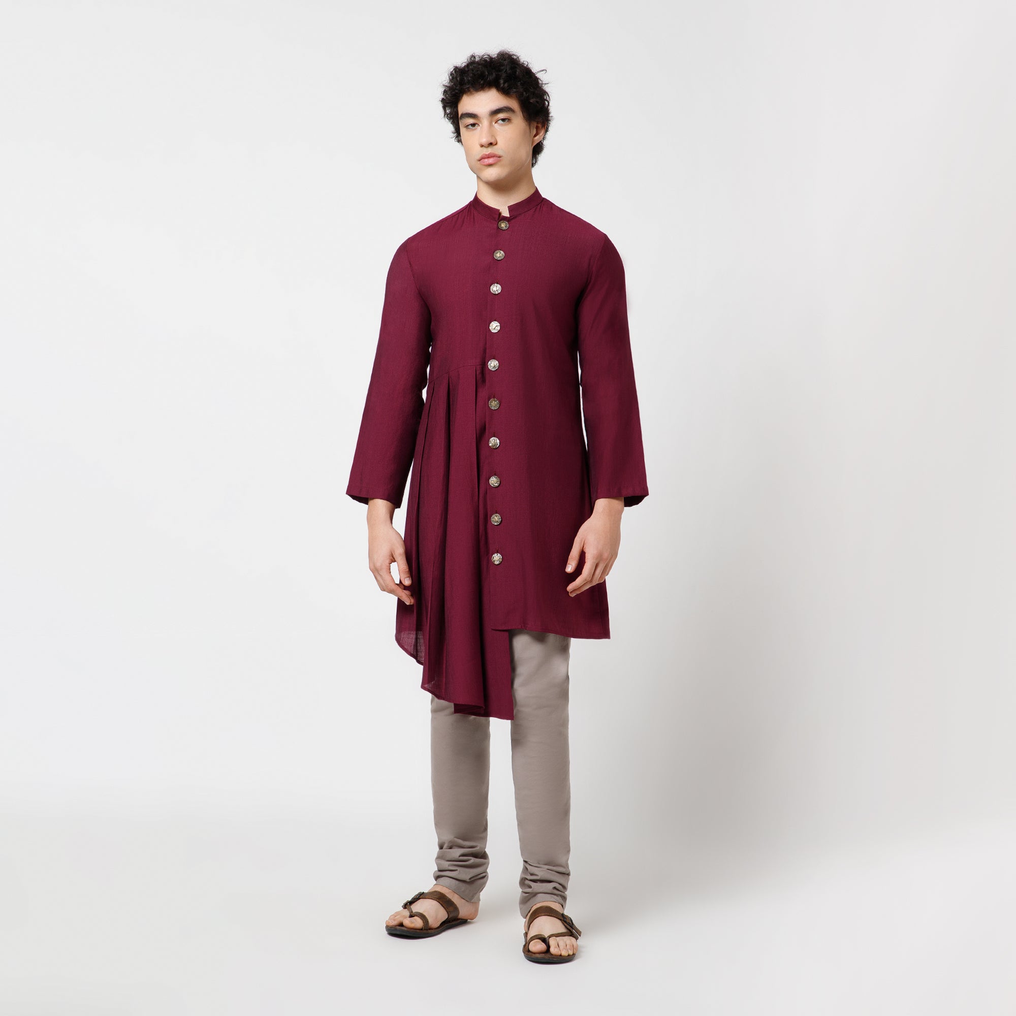 Prune Pleated Kurta