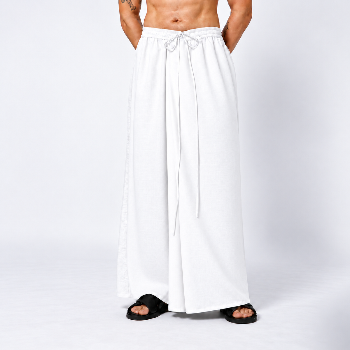 White Cotton Dhoti With Elasticated Waistband