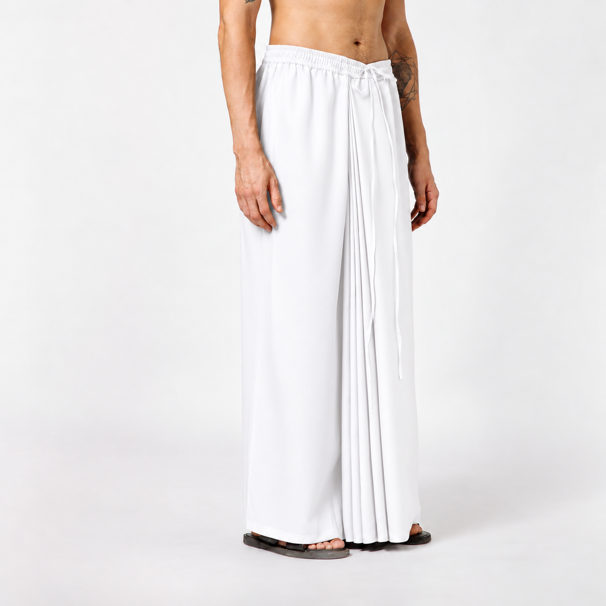 White Cotton Dhoti With Elasticated Waistband
