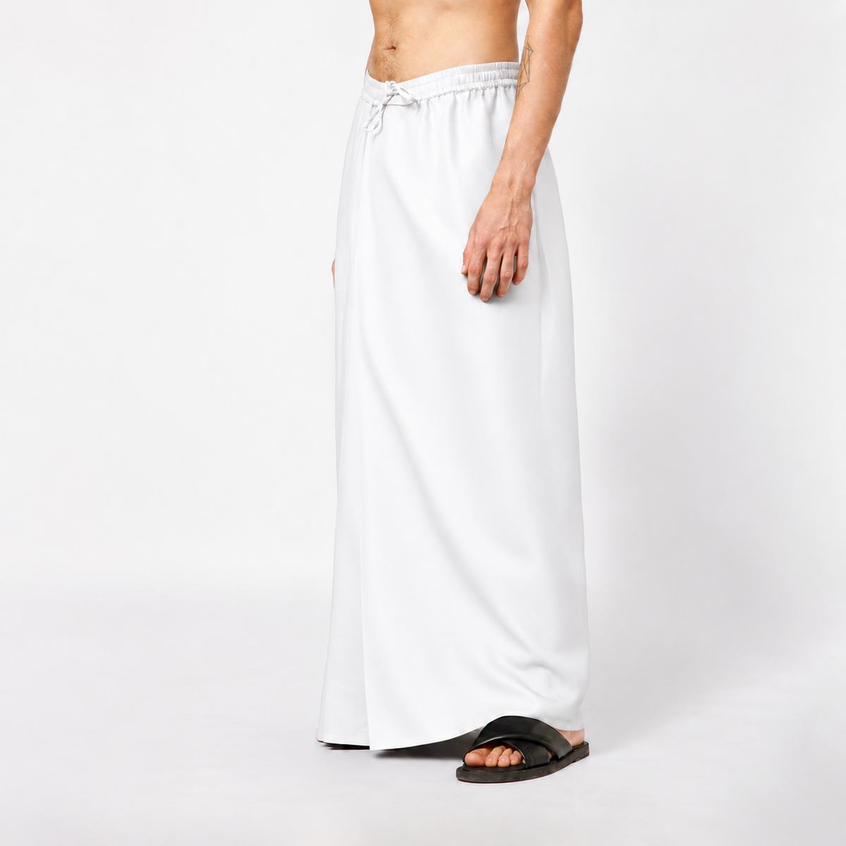 White Cotton Dhoti With Elasticated Waistband