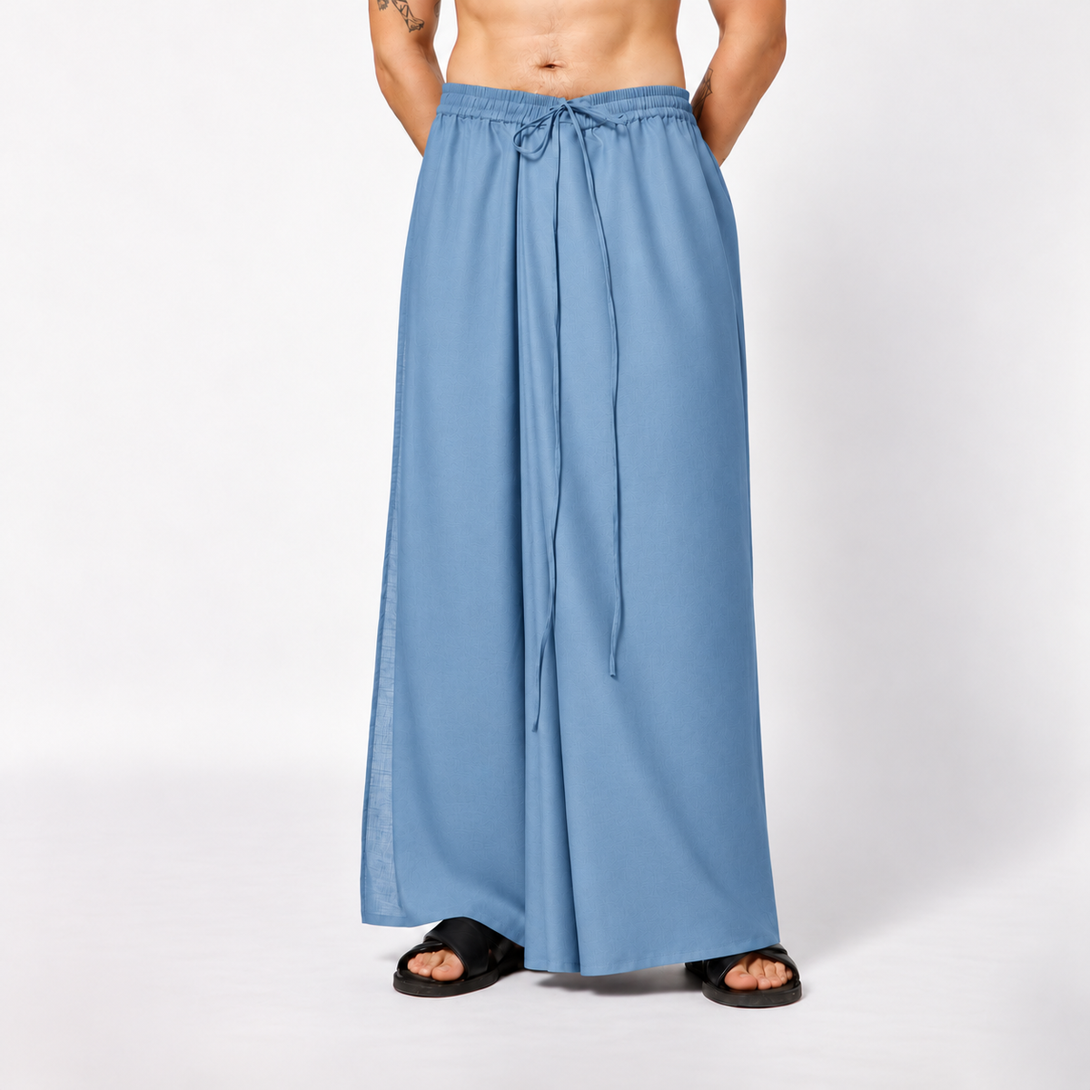 Blue Silk Dhoti With Elasticated Waistband