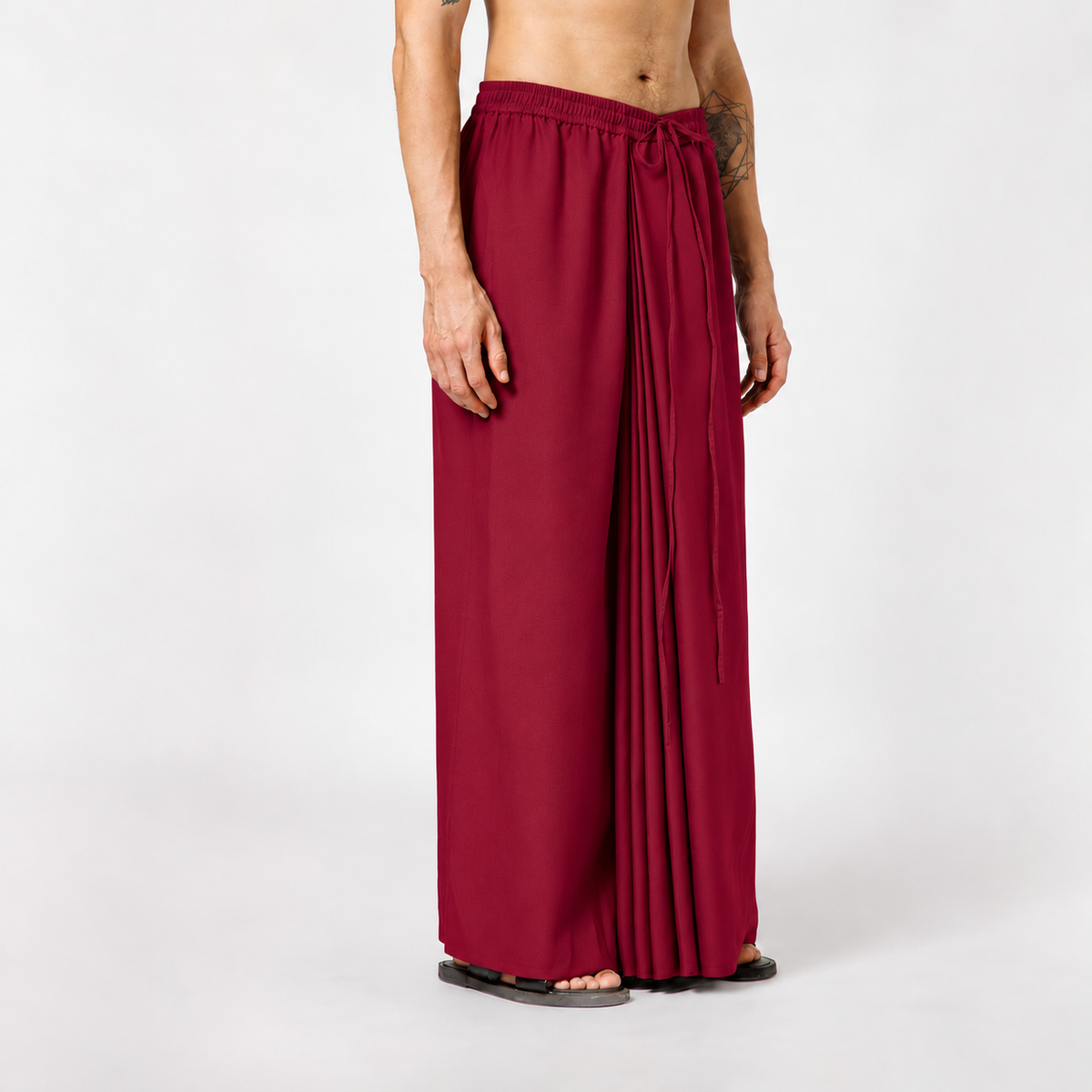 Prune Silk Dhoti With Elasticated Waistband