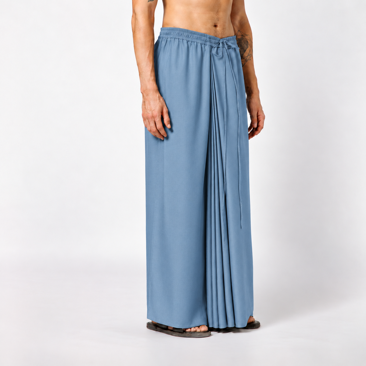 Blue Silk Dhoti With Elasticated Waistband