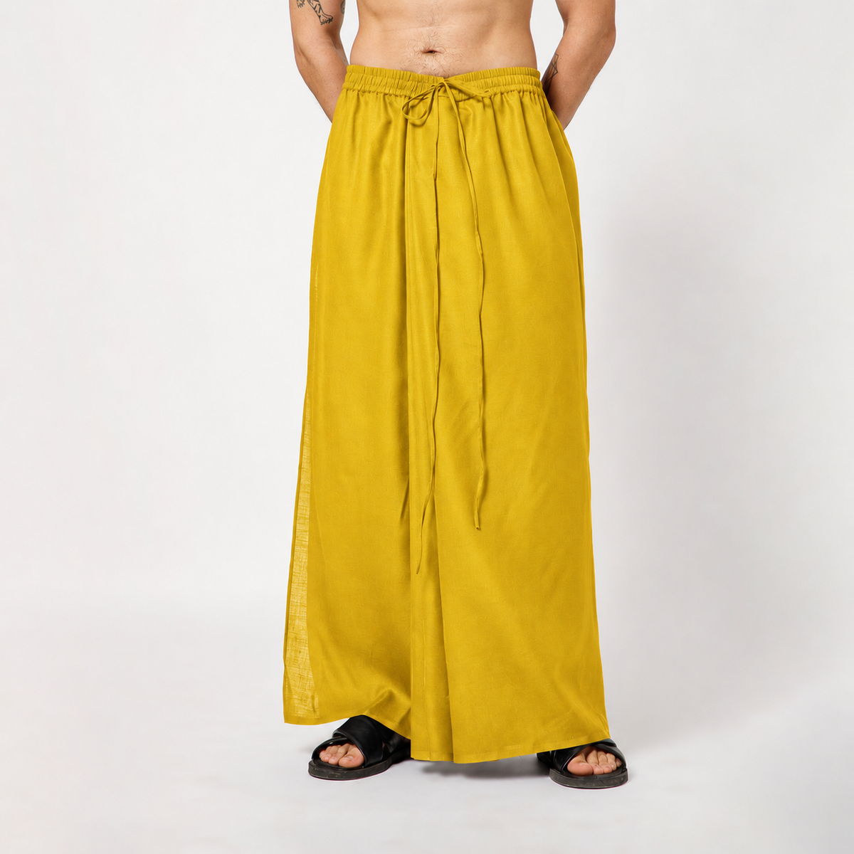 Olive Silk Dhoti With Elasticated Waistband