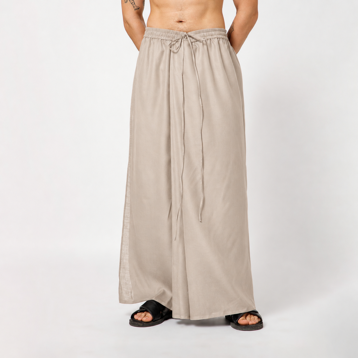 Beige Silk Dhoti With Elasticated Waistband