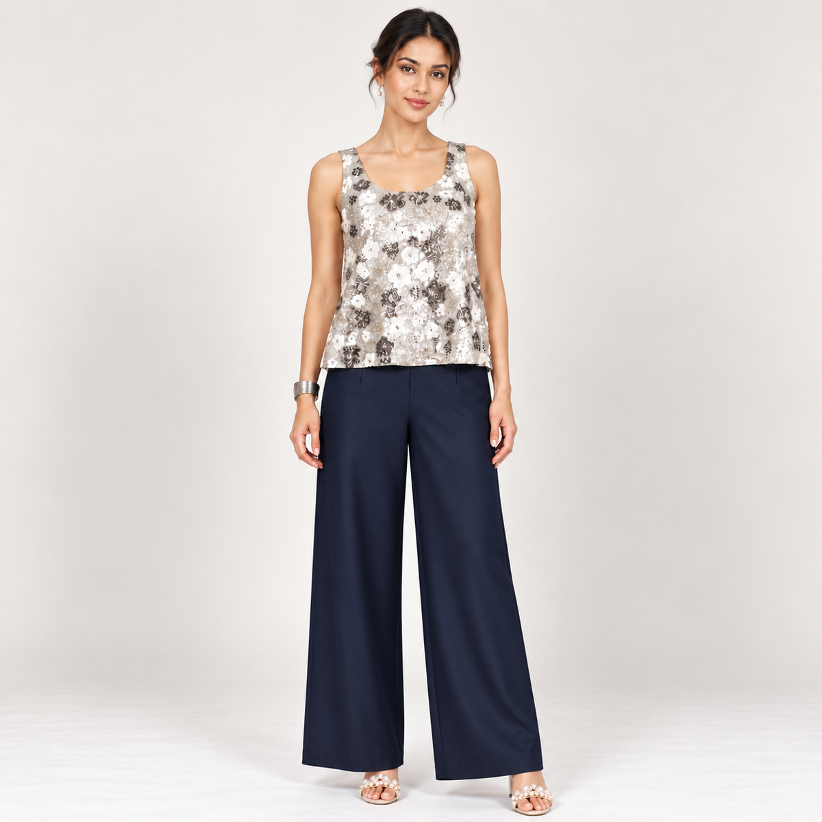 Blue Suede Satin Palazzo