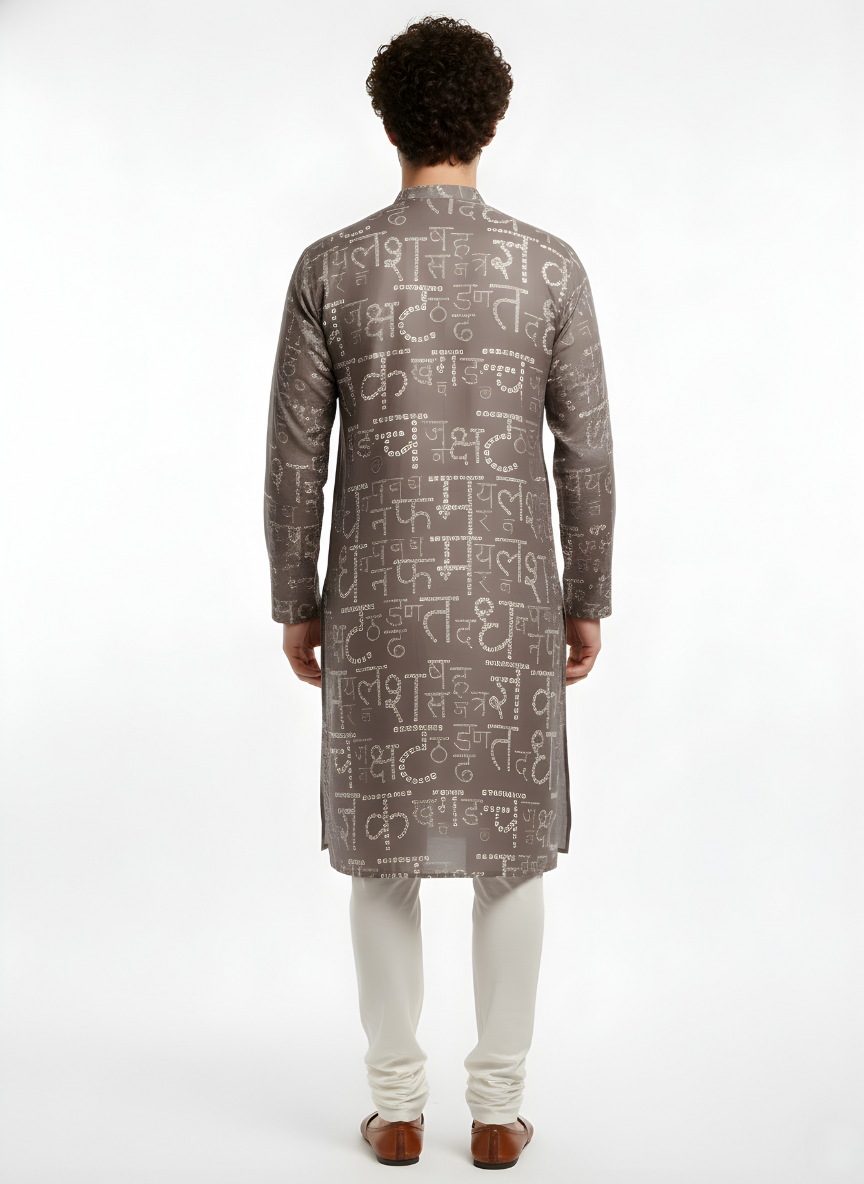 Grey Hindi Bandhni Satin Kurta