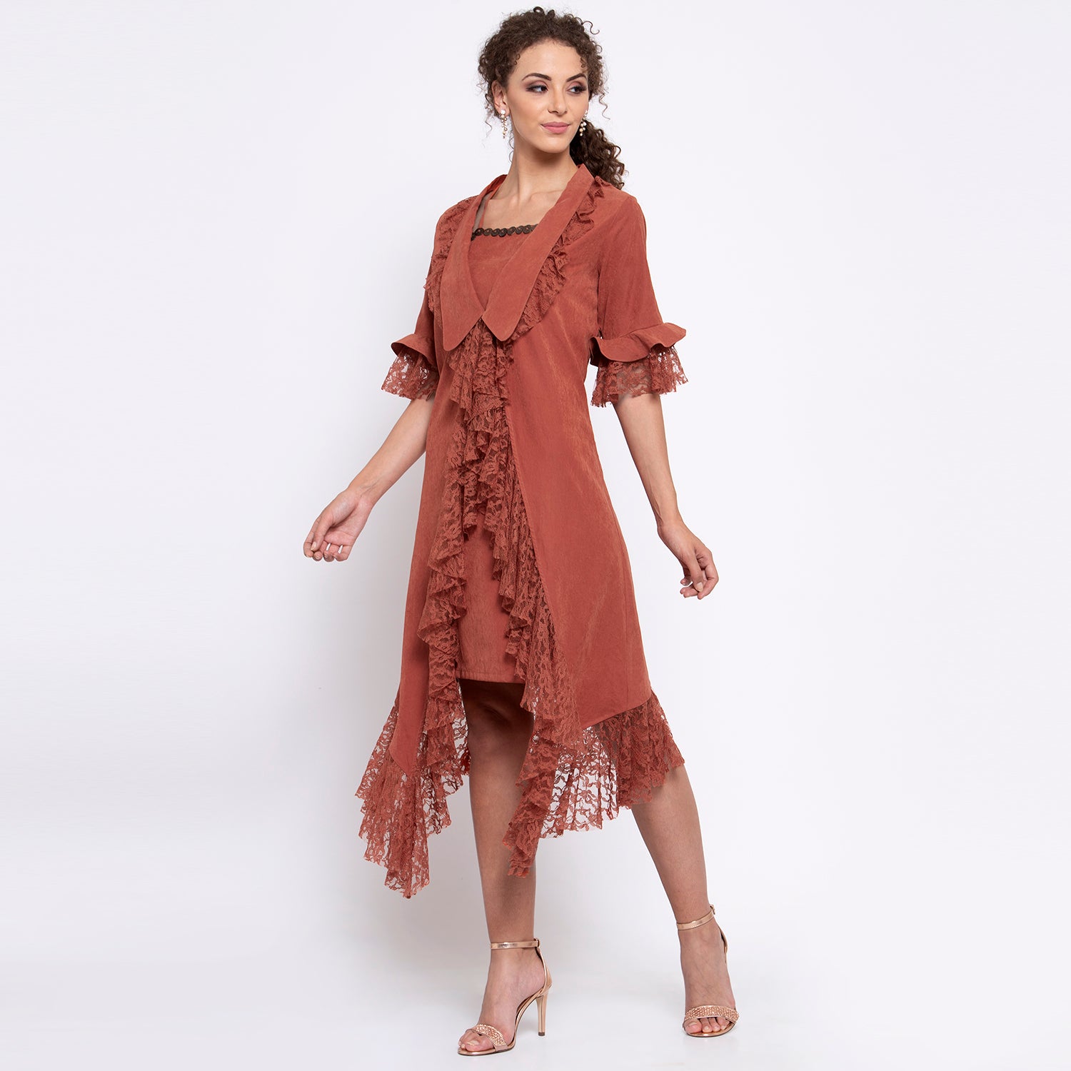 Deep Rust Asymmetrical Frill Jacket