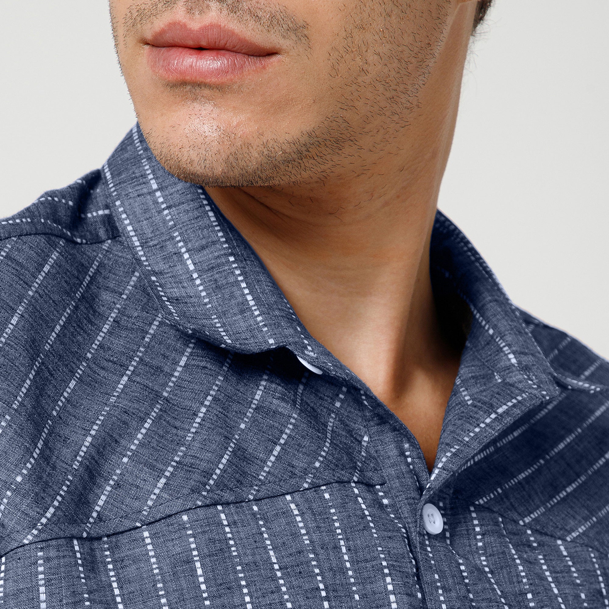 Blue Light Denim Line Shirt With Full Sleeve