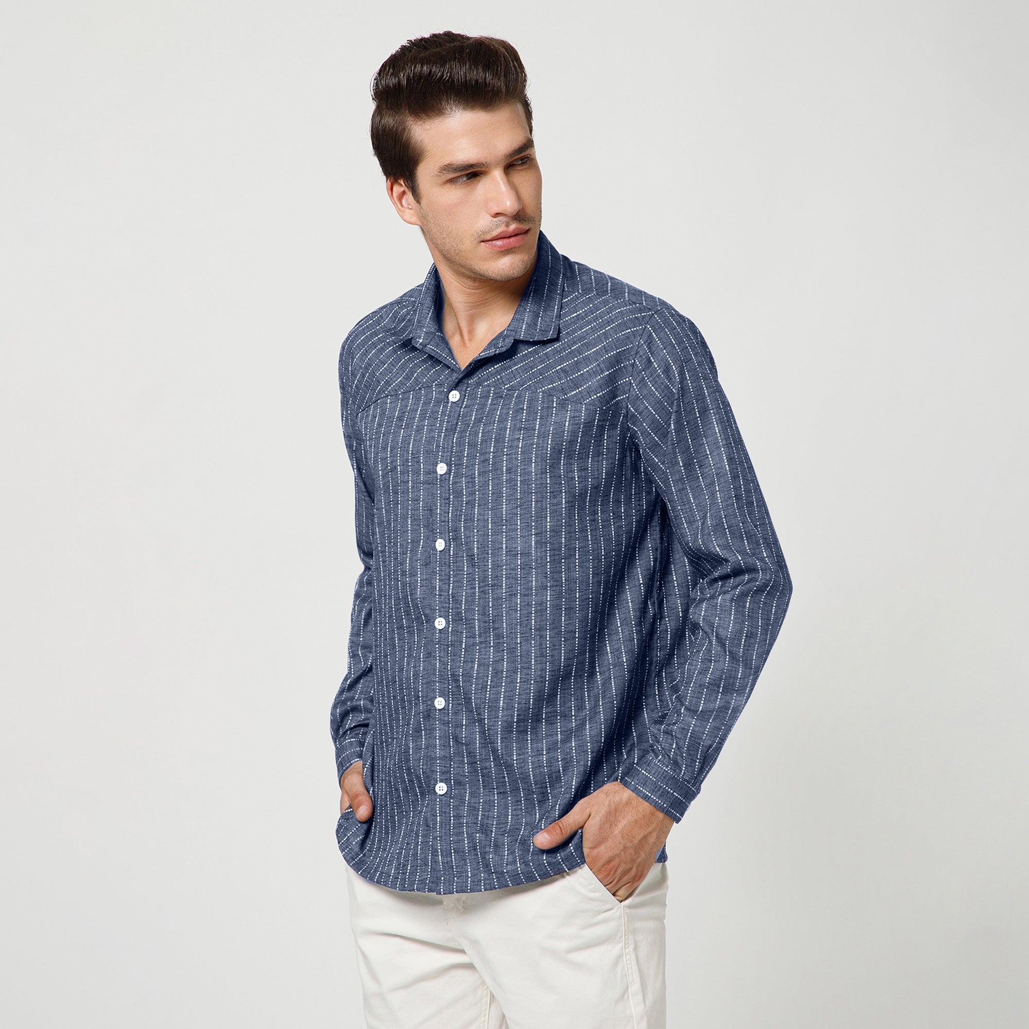 Blue Light Denim Line Shirt With Full Sleeve