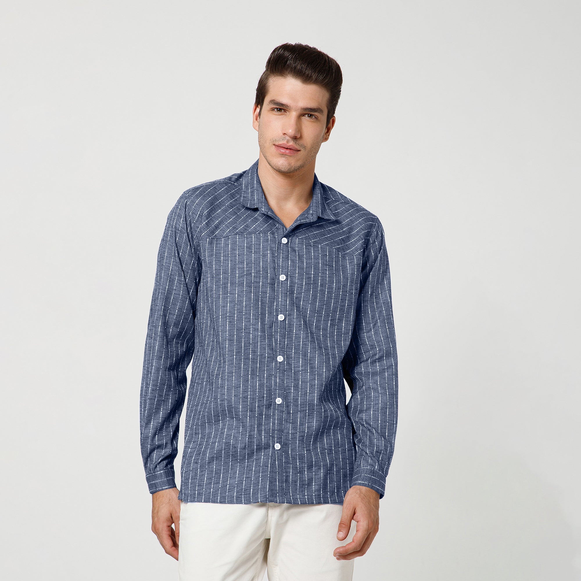Blue Light Denim Line Shirt With Full Sleeve