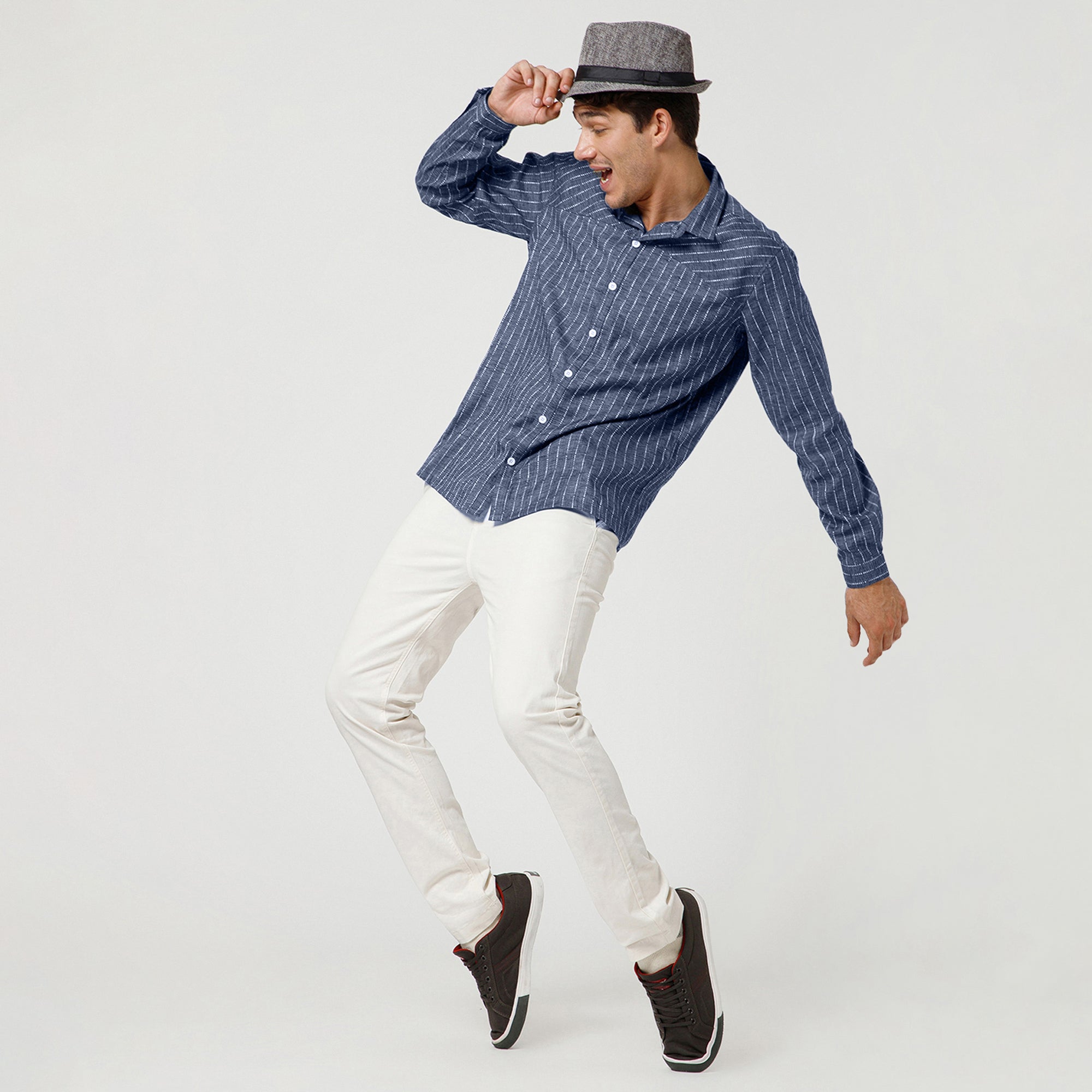Blue Light Denim Line Shirt With Full Sleeve