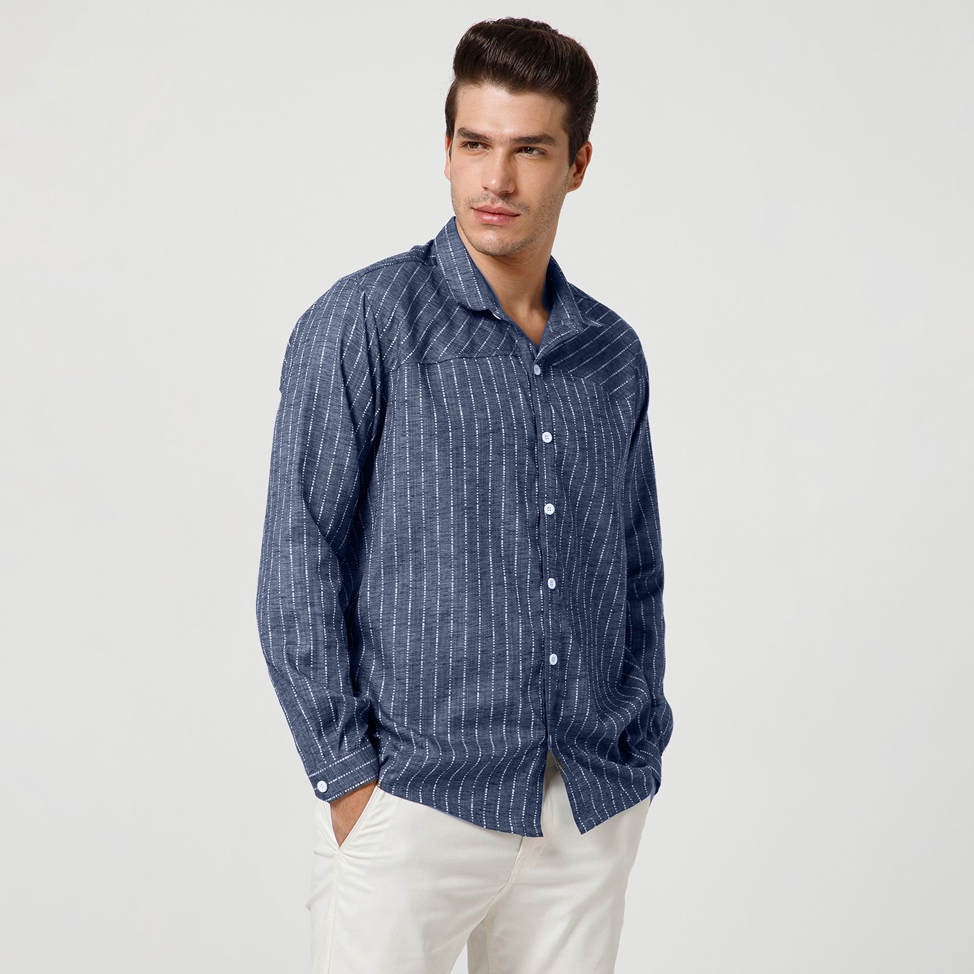 Blue Light Denim Line Shirt With Full Sleeve