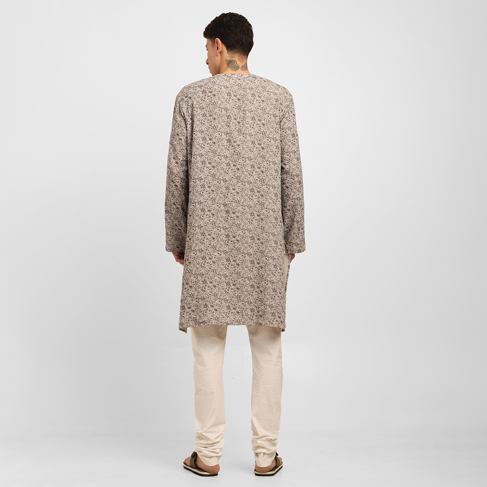 Grey Floral Double Gauze Kurta
