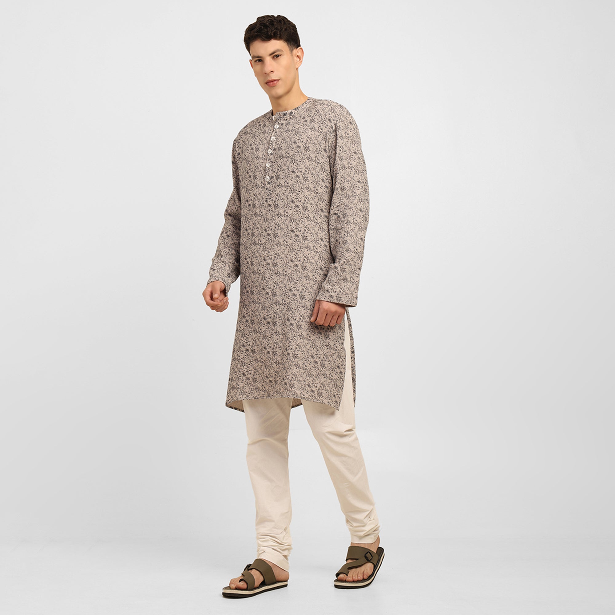 Grey Floral Double Gauze Kurta