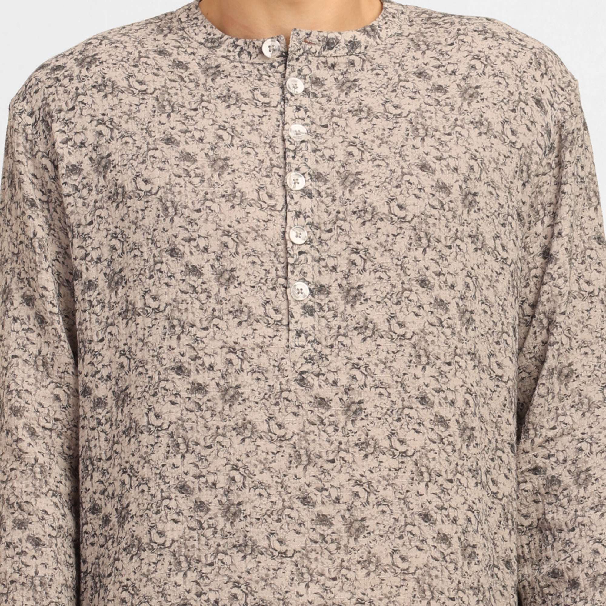 Grey Floral Double Gauze Kurta