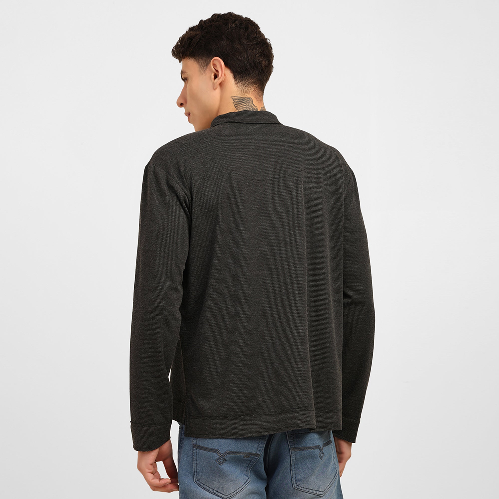 Dark Grey Knitted Collar T-Shirt