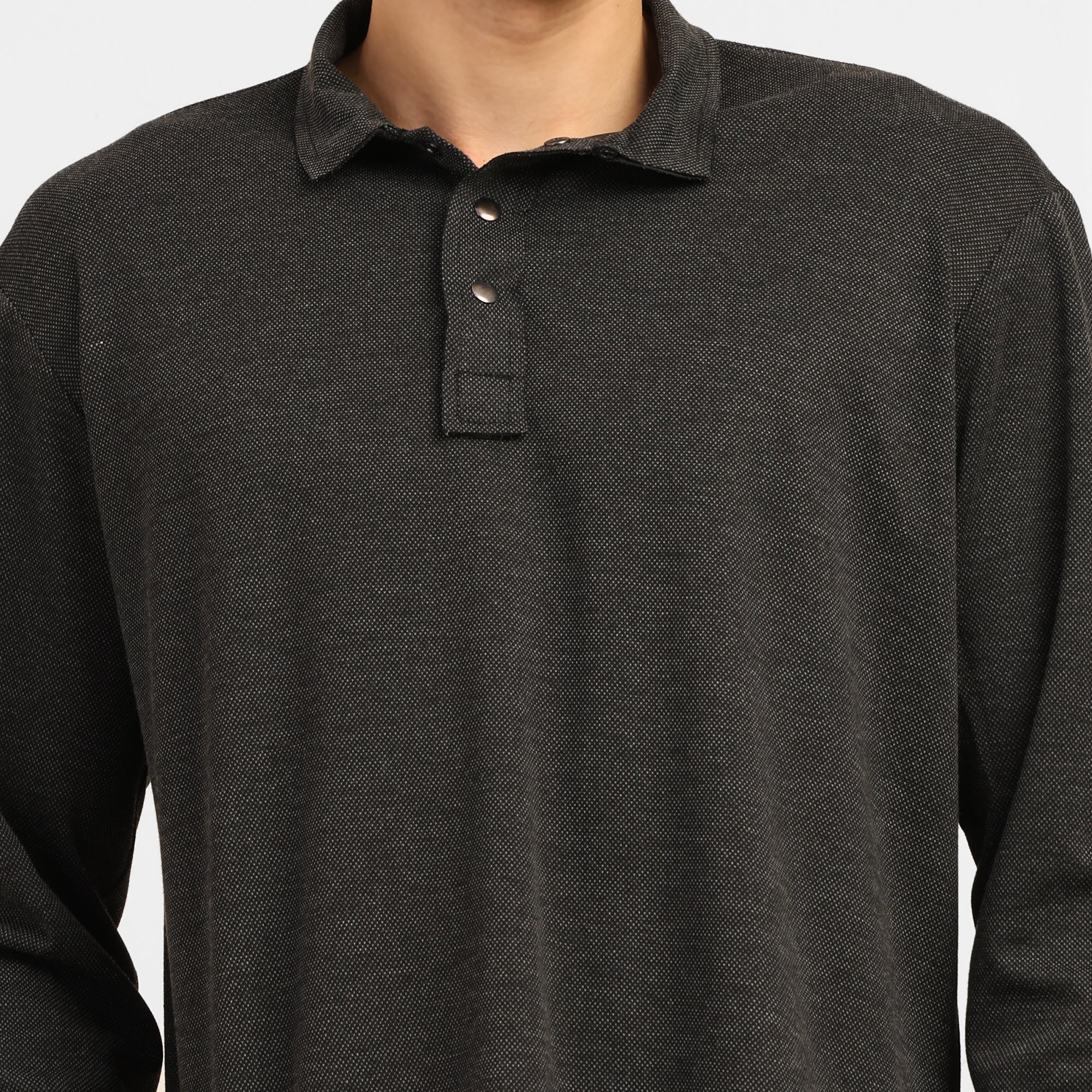 Dark Grey Knitted Collar T-Shirt
