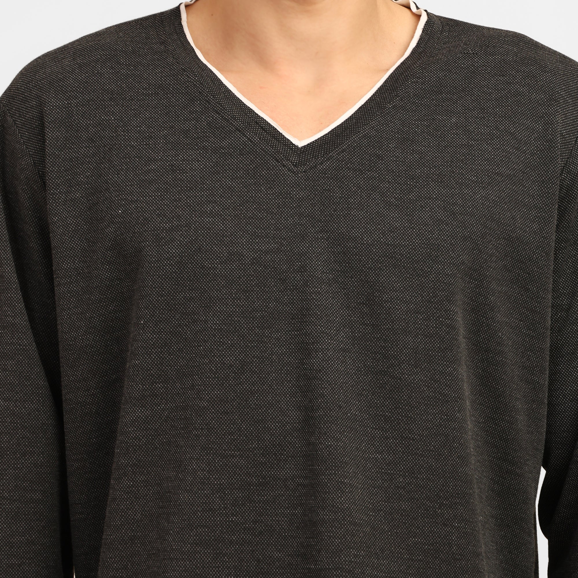 Dark Grey V-Neck Knitted T-Shirt