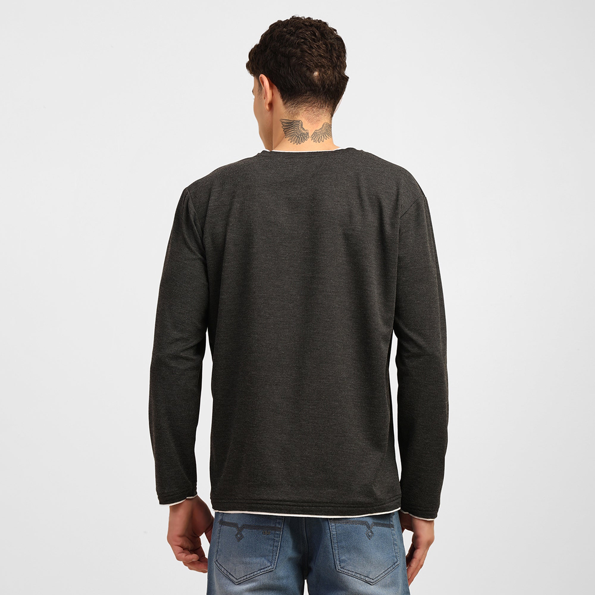 Dark Grey V-Neck Knitted T-Shirt