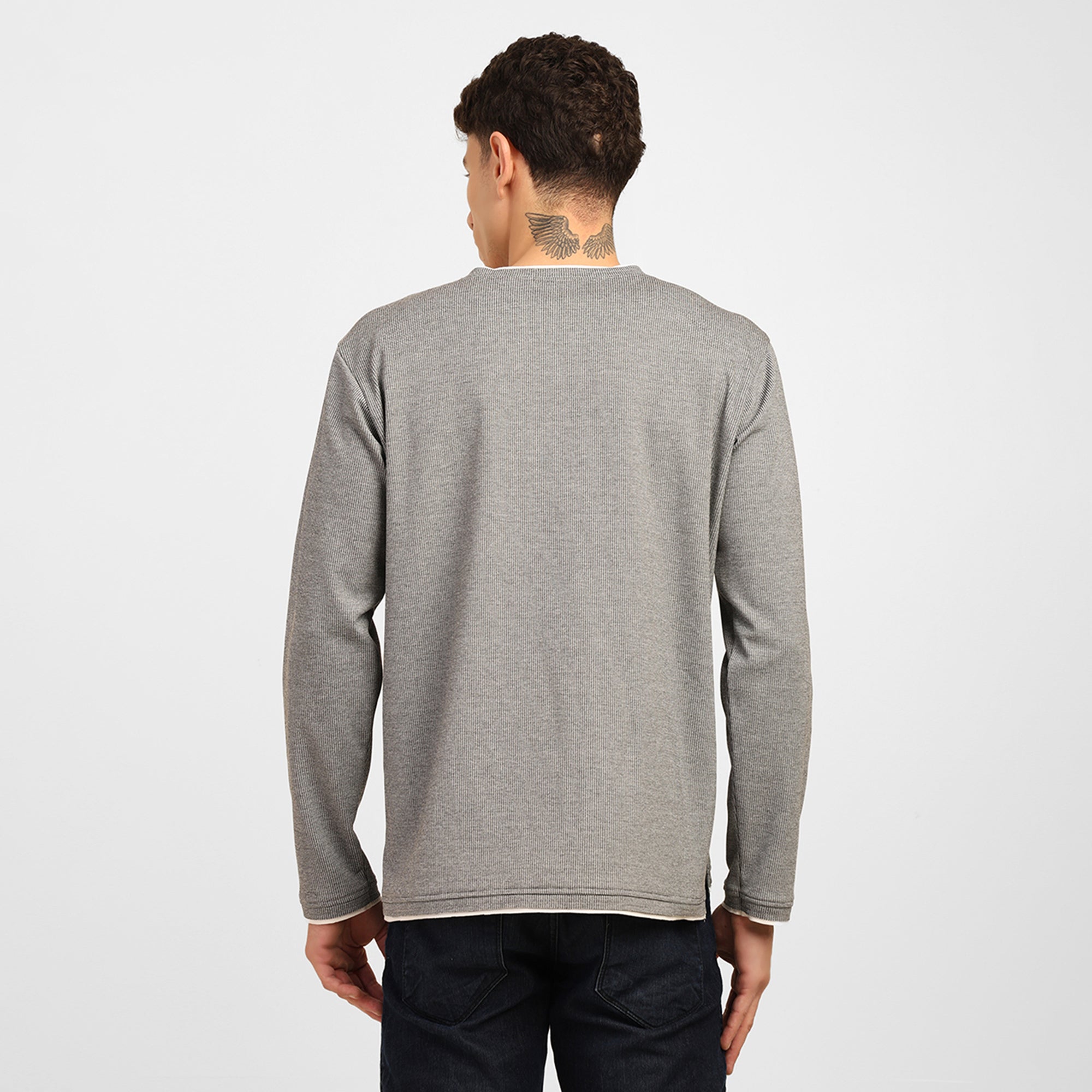 Light Grey V-Neck Knitted T-Shirt