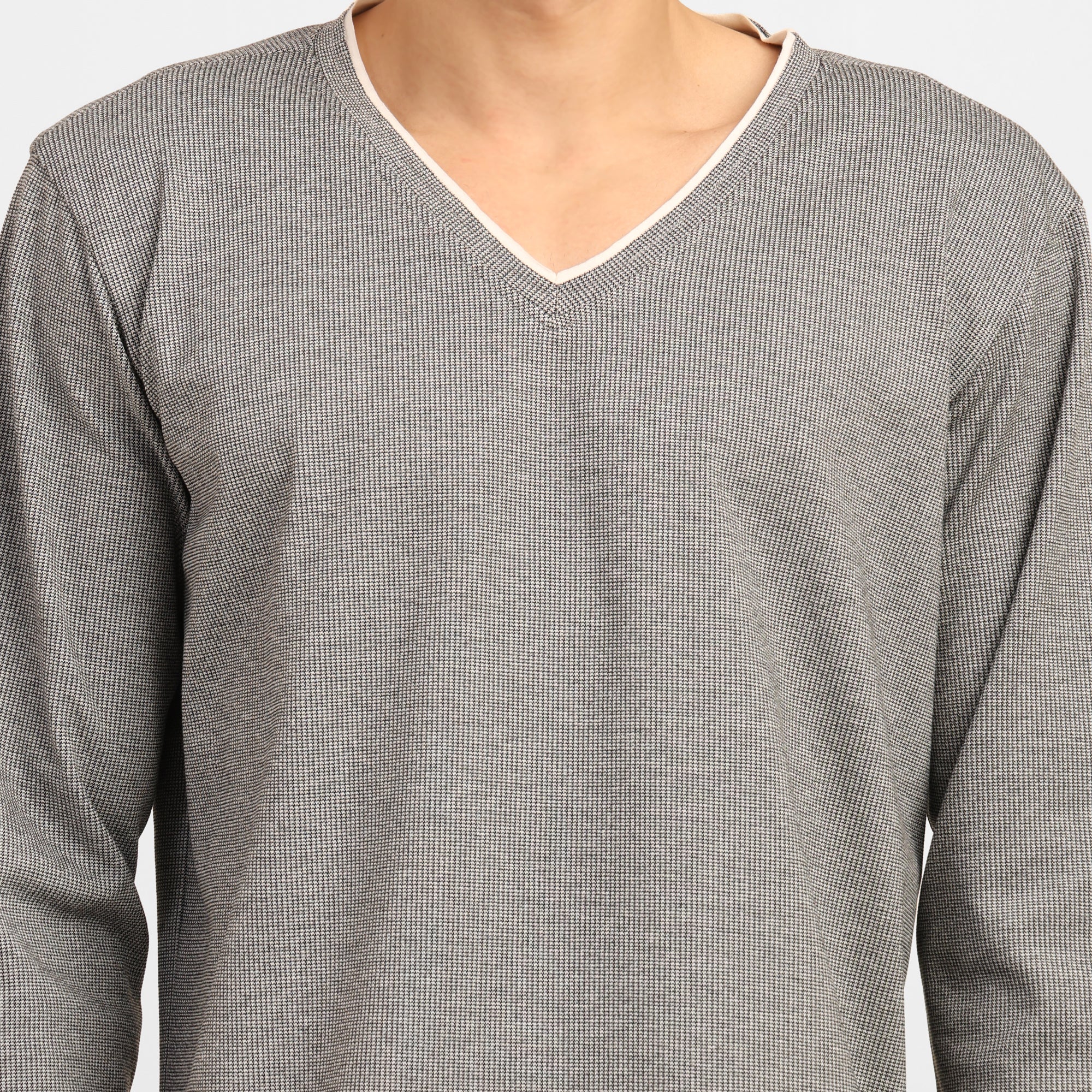 Light Grey V-Neck Knitted T-Shirt