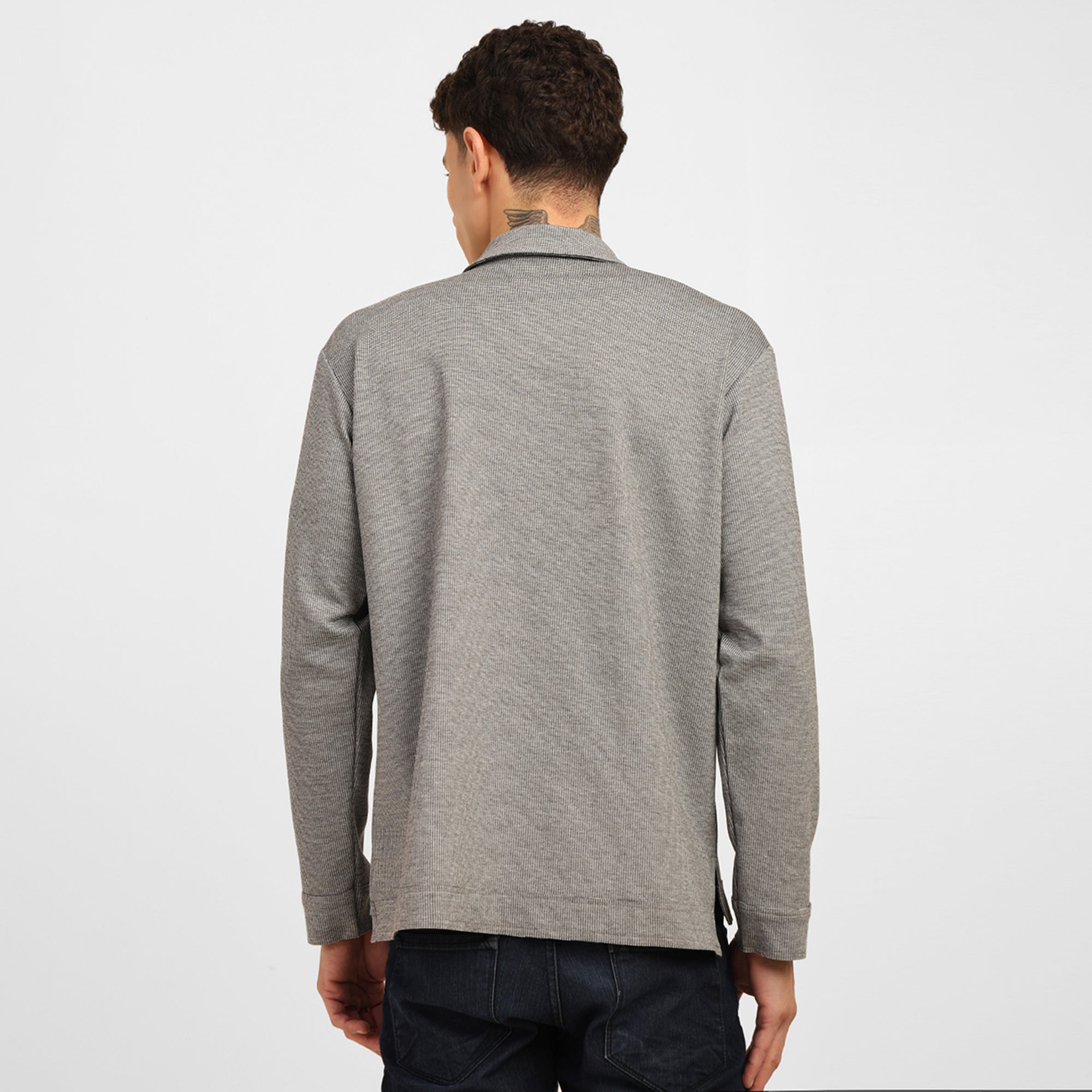 Light Grey Knitted Collar T-Shirt