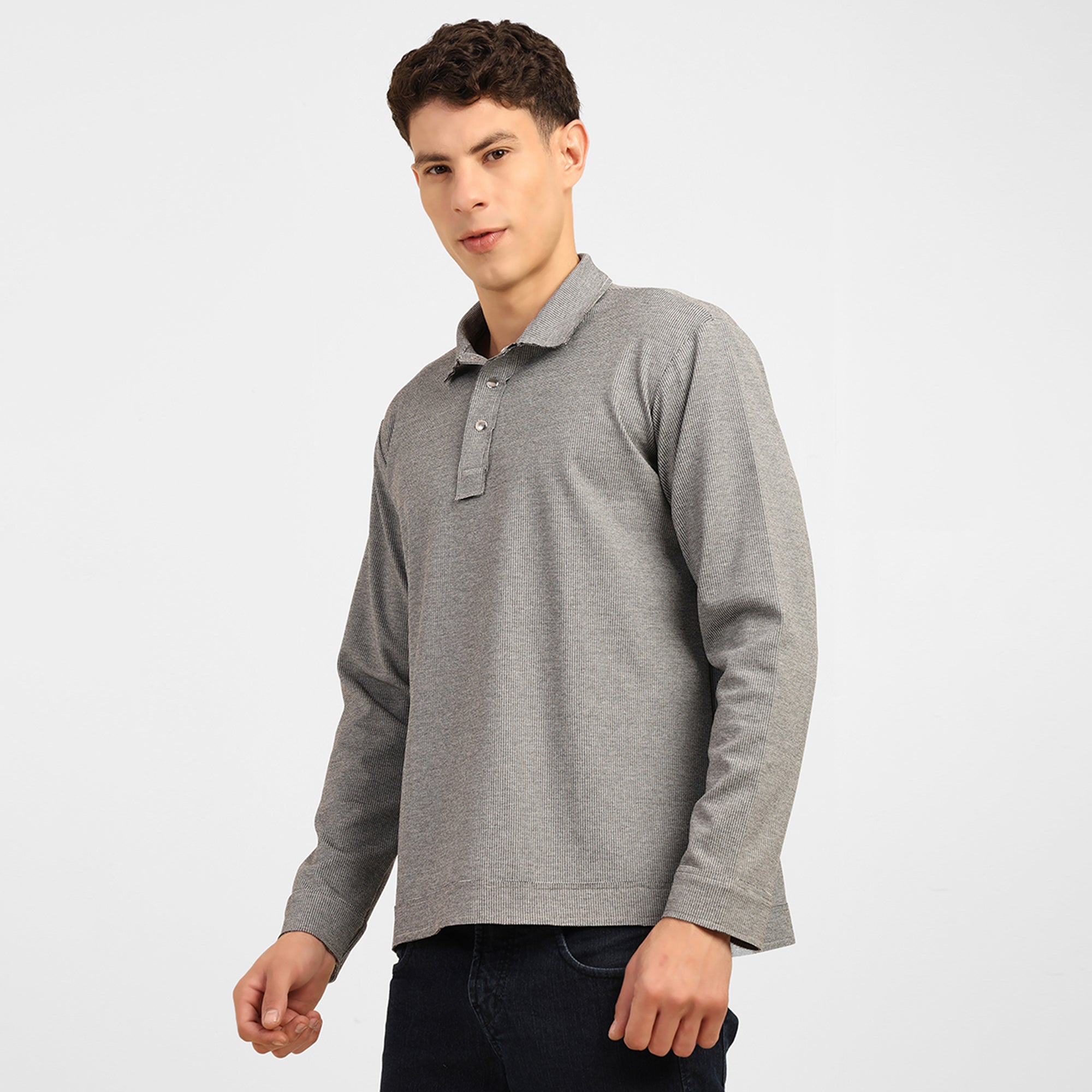 Light Grey Knitted Collar T-Shirt