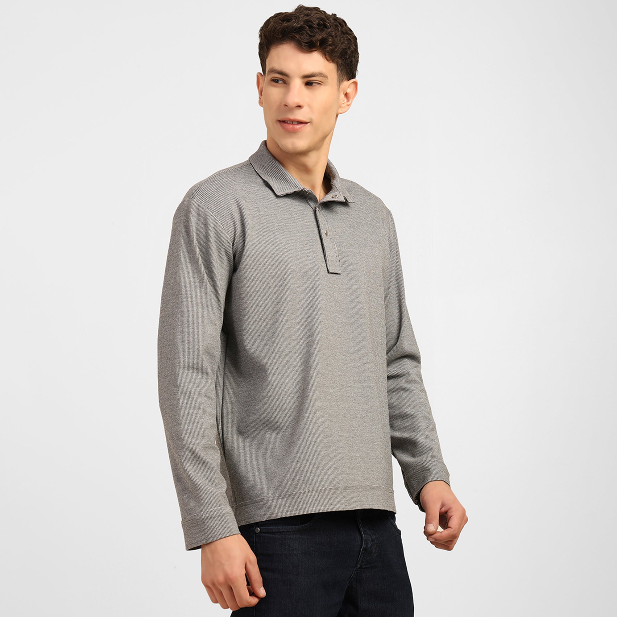 Light Grey Knitted Collar T-Shirt