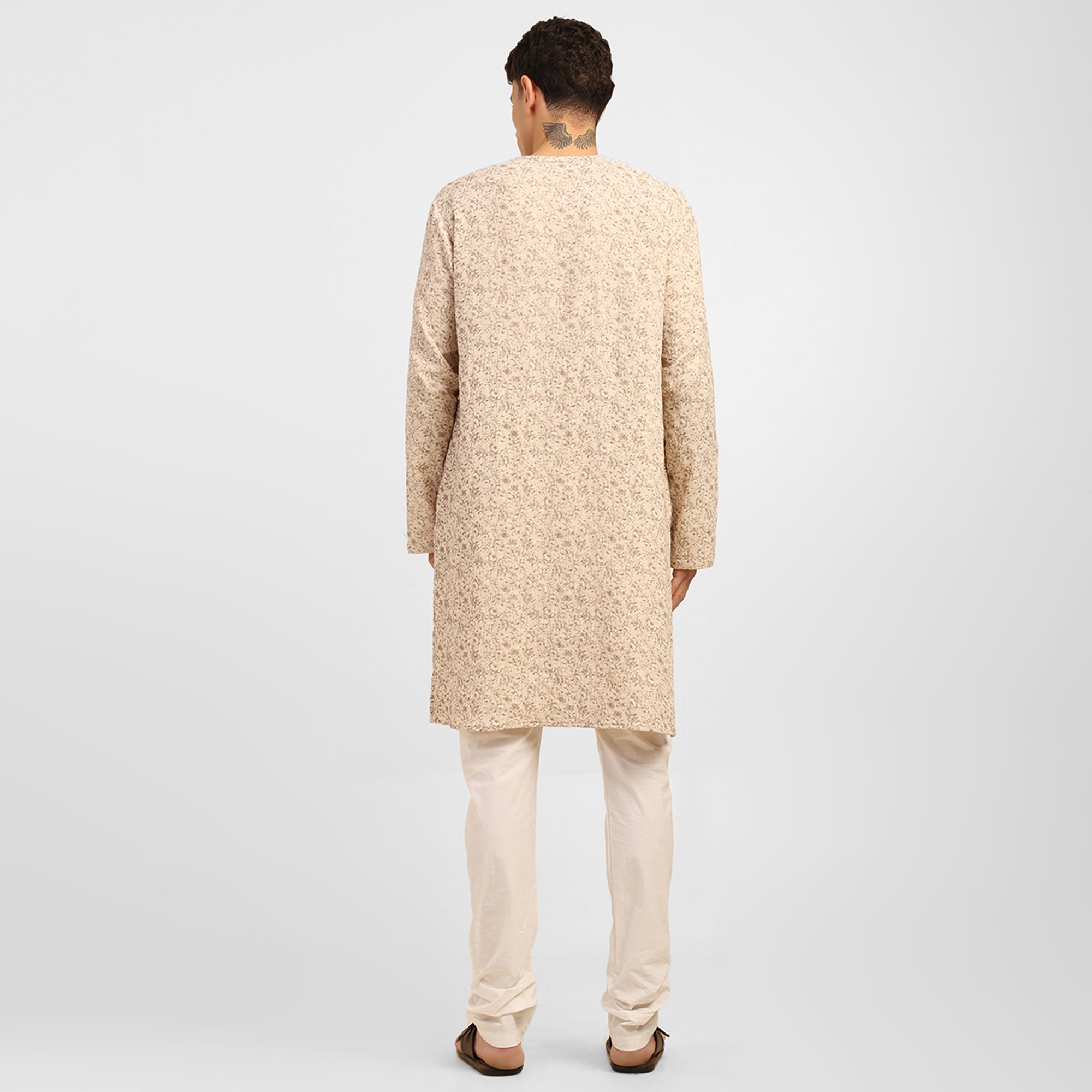 Beige Floral Double Gauze Kurta