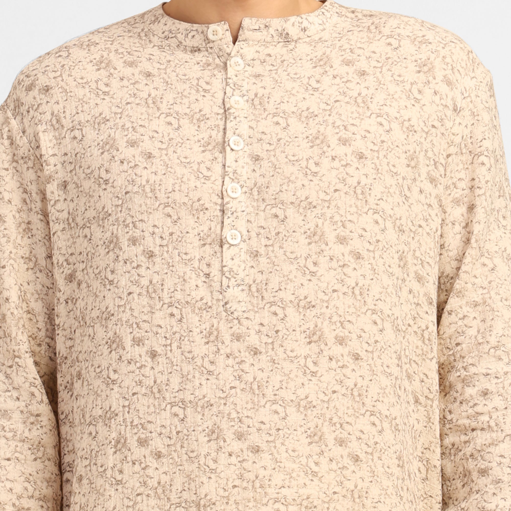 Beige Floral Double Gauze Kurta