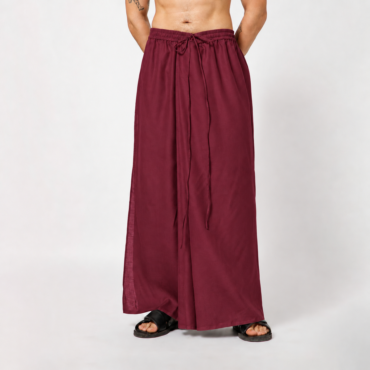 Maroon Dhoti With Elasticated Waistband