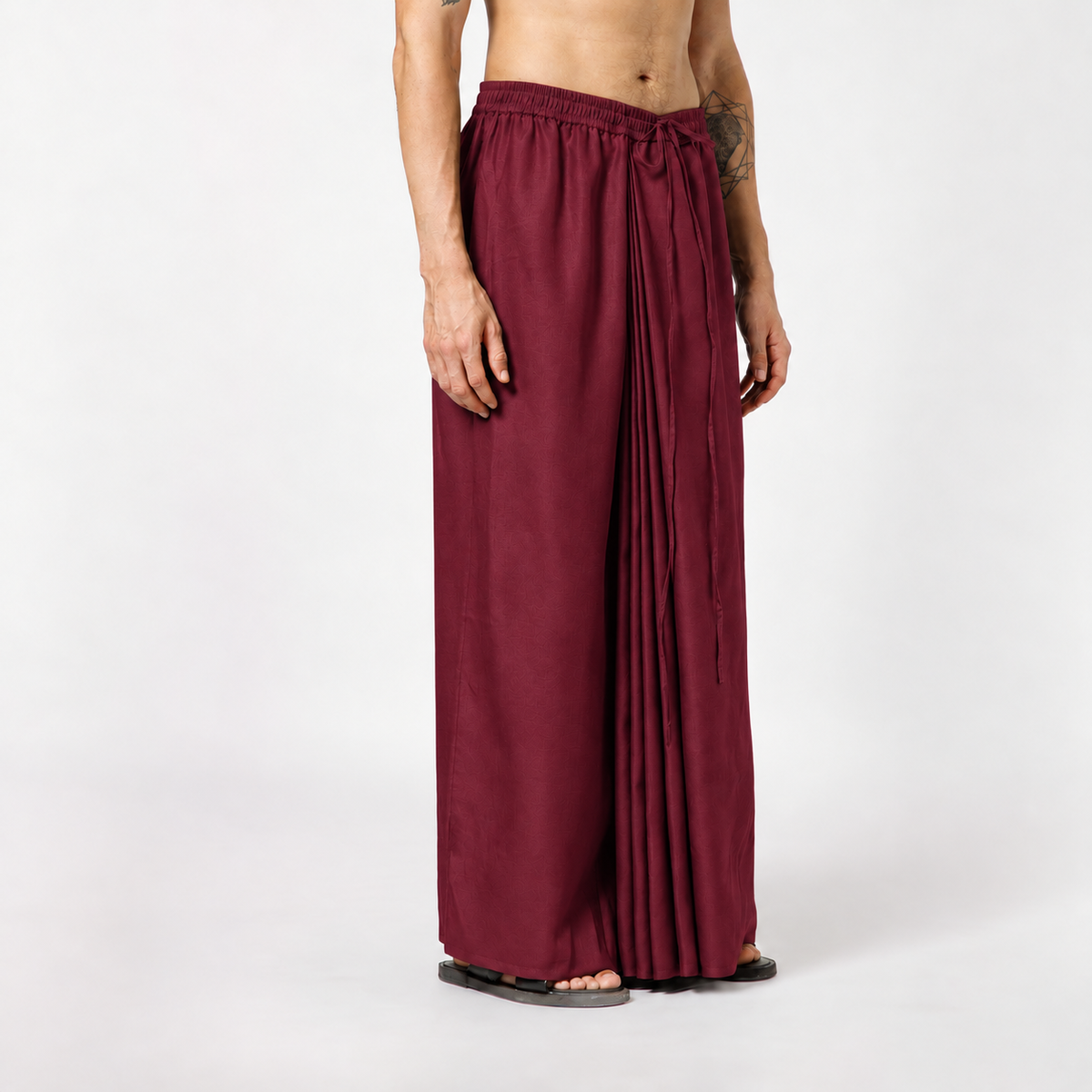 Maroon Dhoti With Elasticated Waistband