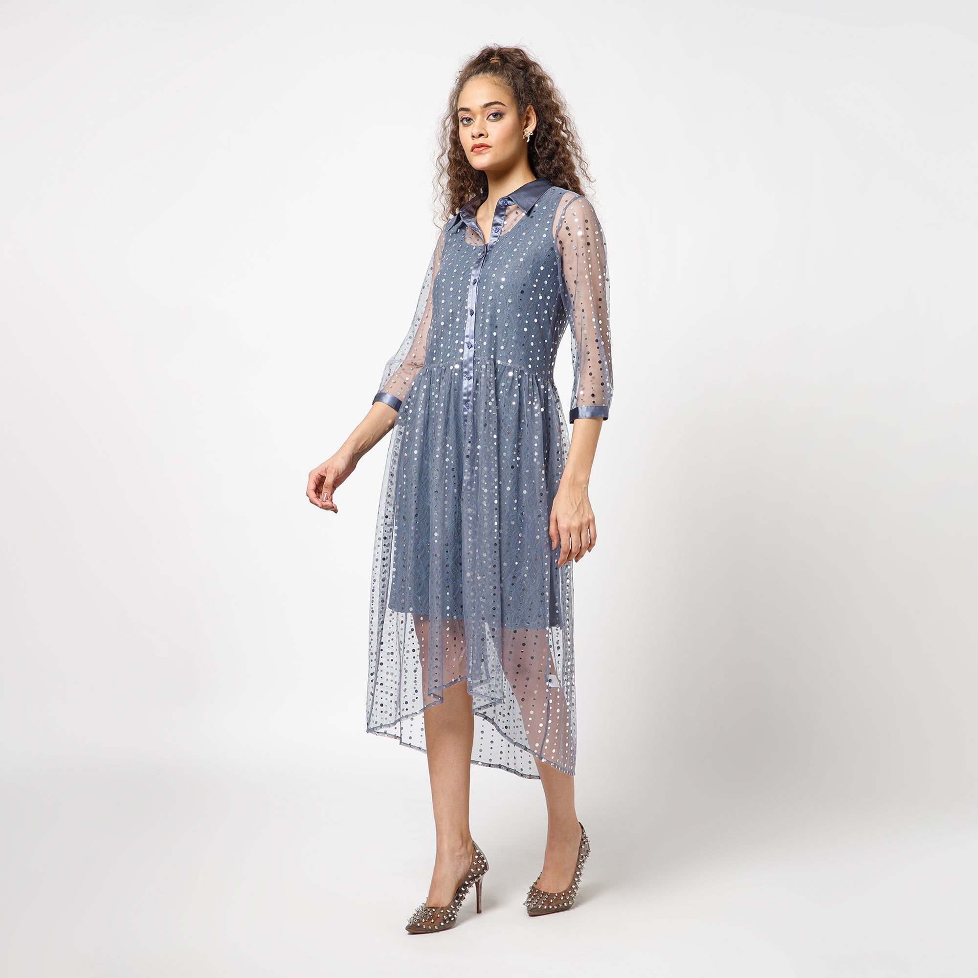 Stone Blue Tunic With Mirror Sequence