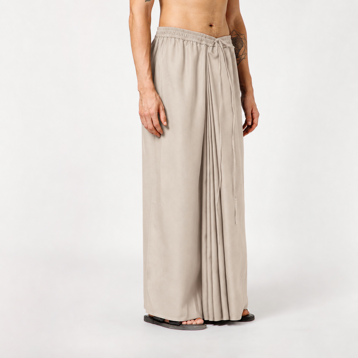 Beige Silk Dhoti With Elasticated Waistband