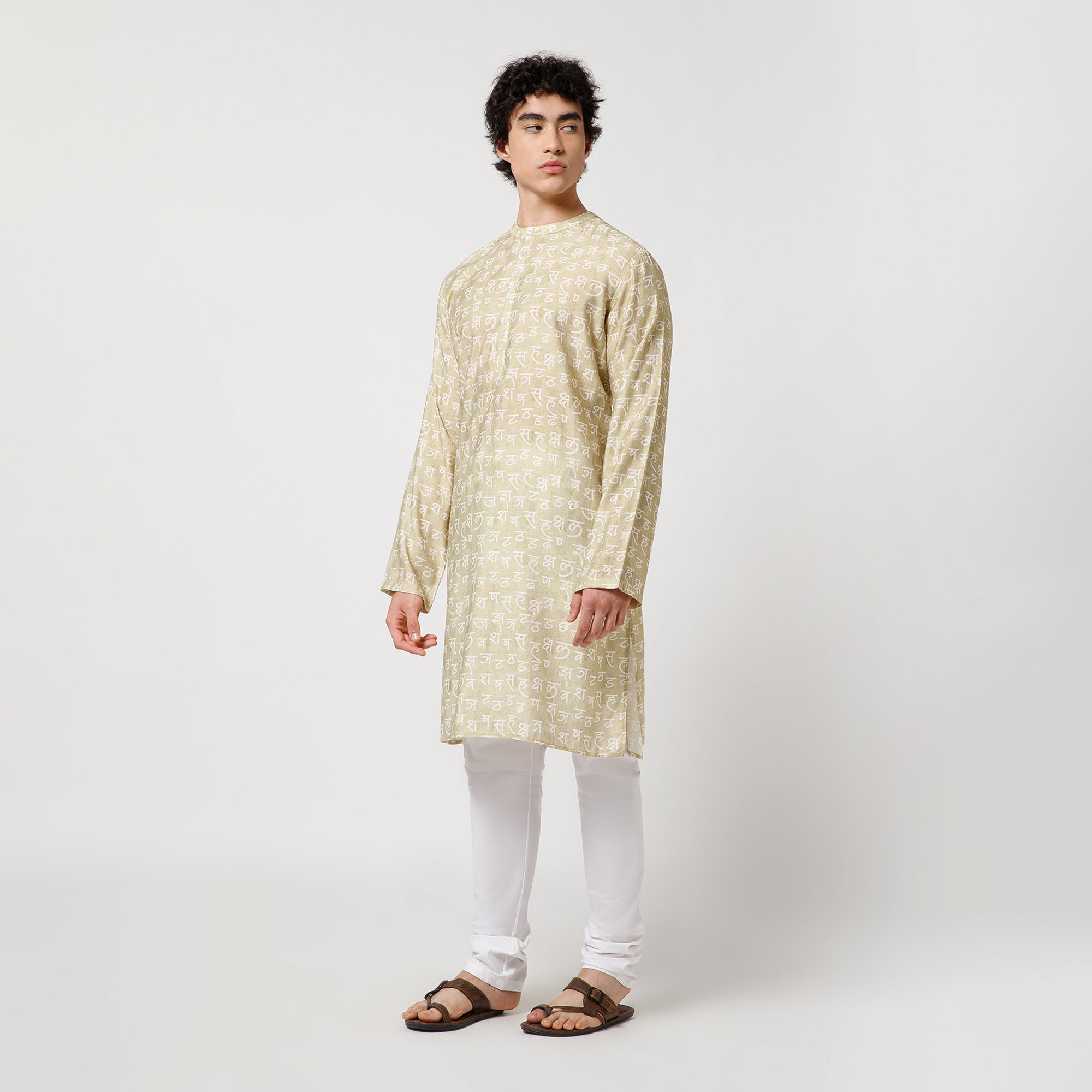 Hindi Print Lime Green Kurta