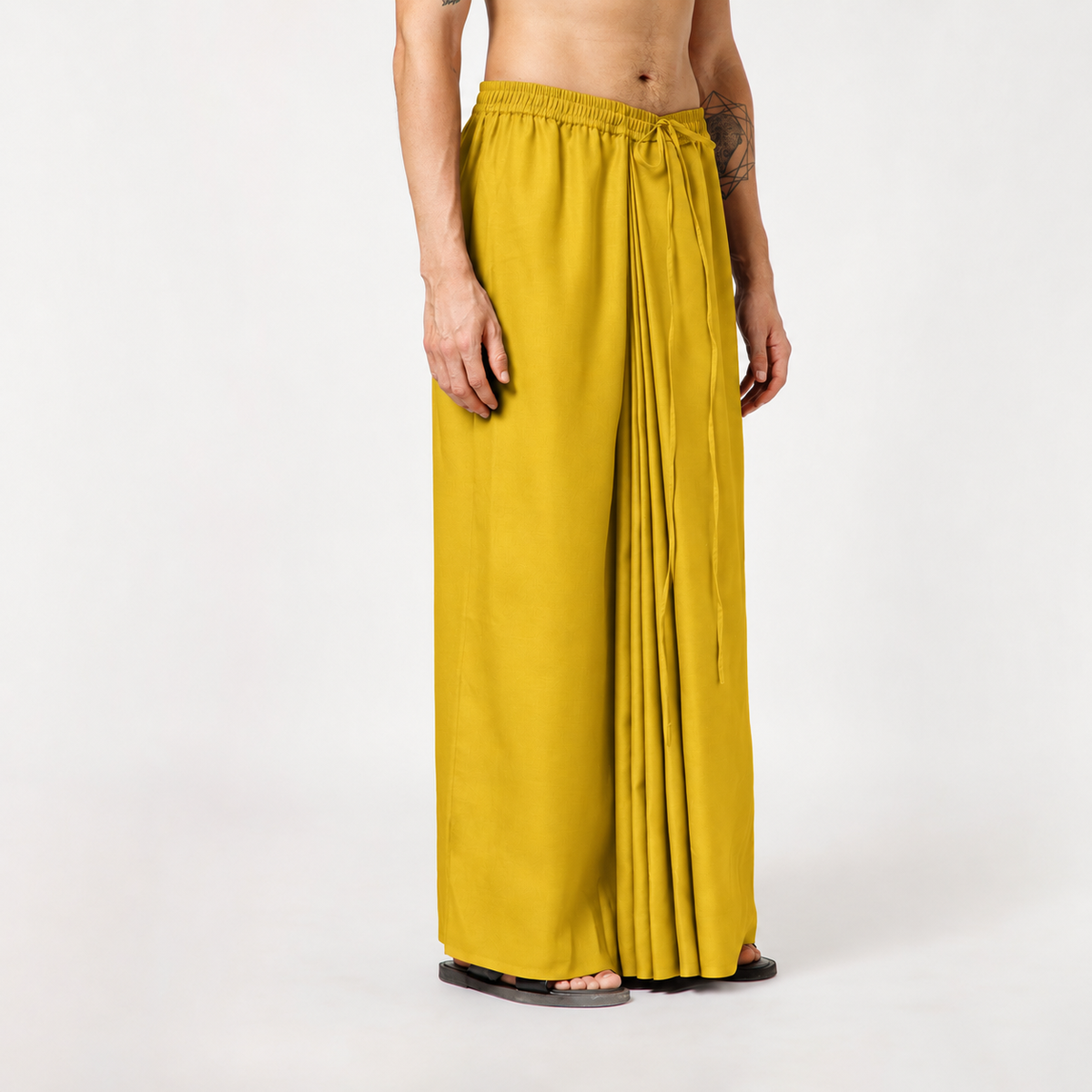 Olive Silk Dhoti With Elasticated Waistband