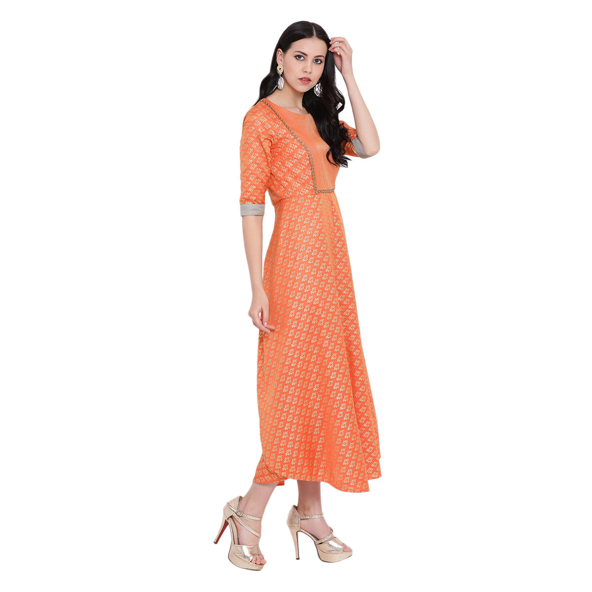 Peach long double layer dress with overlap at back