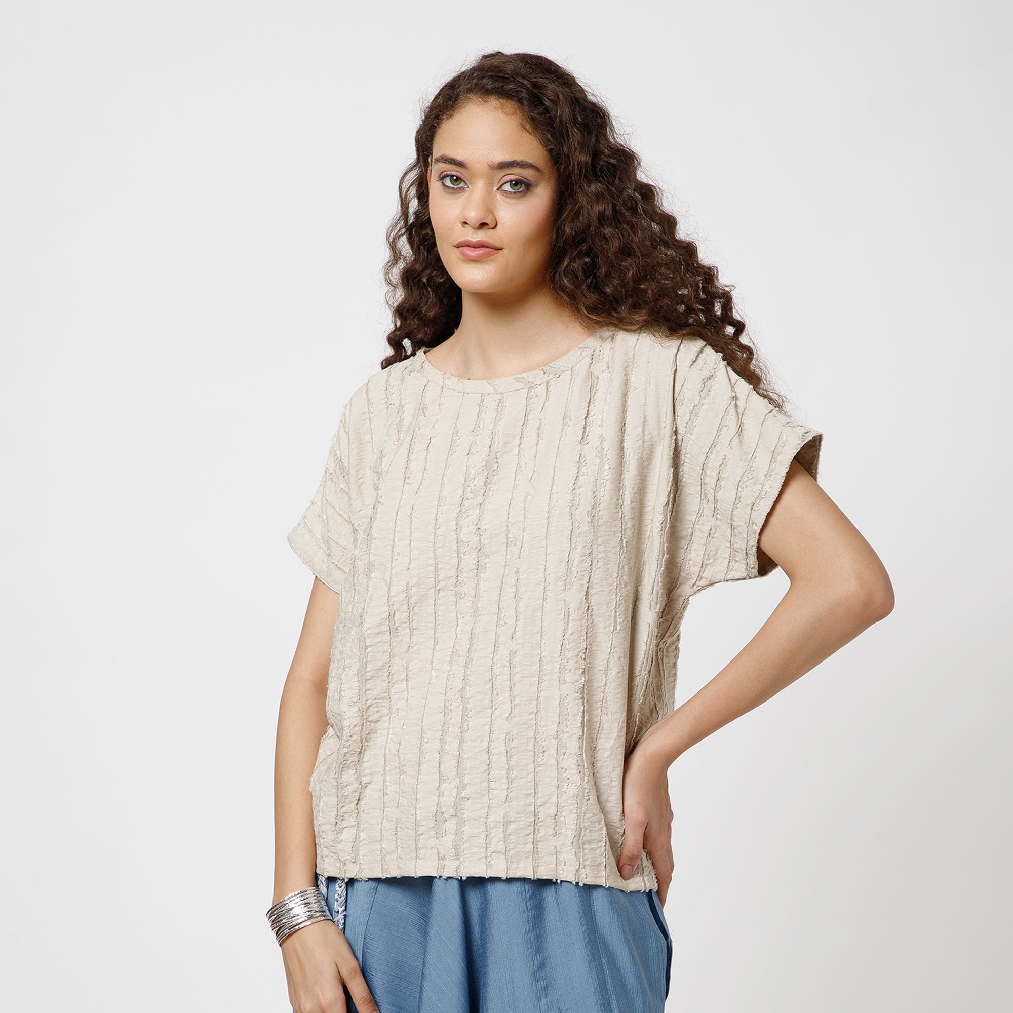 Beige Top Textured Fabric Top