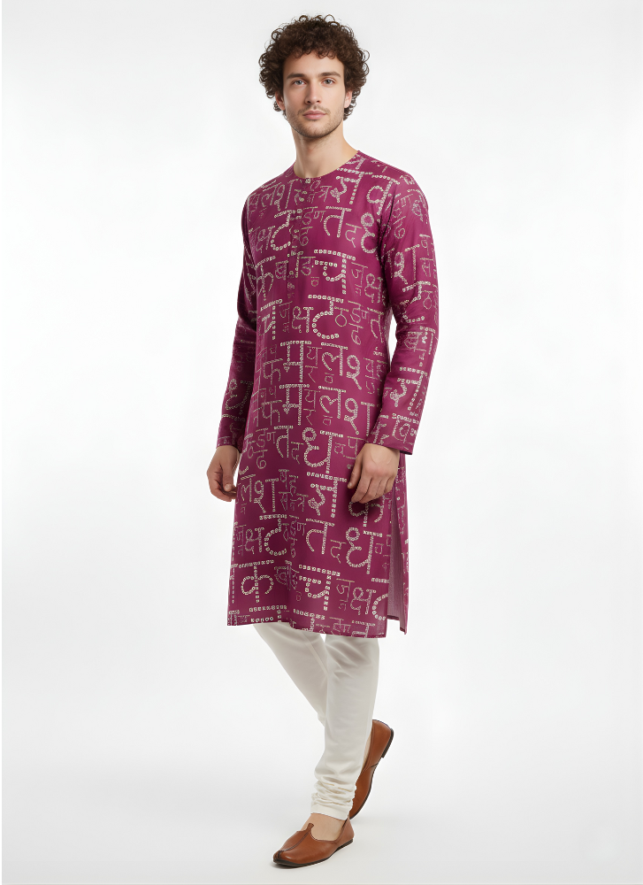 Purple Hindi Bandhni Satin Kurta