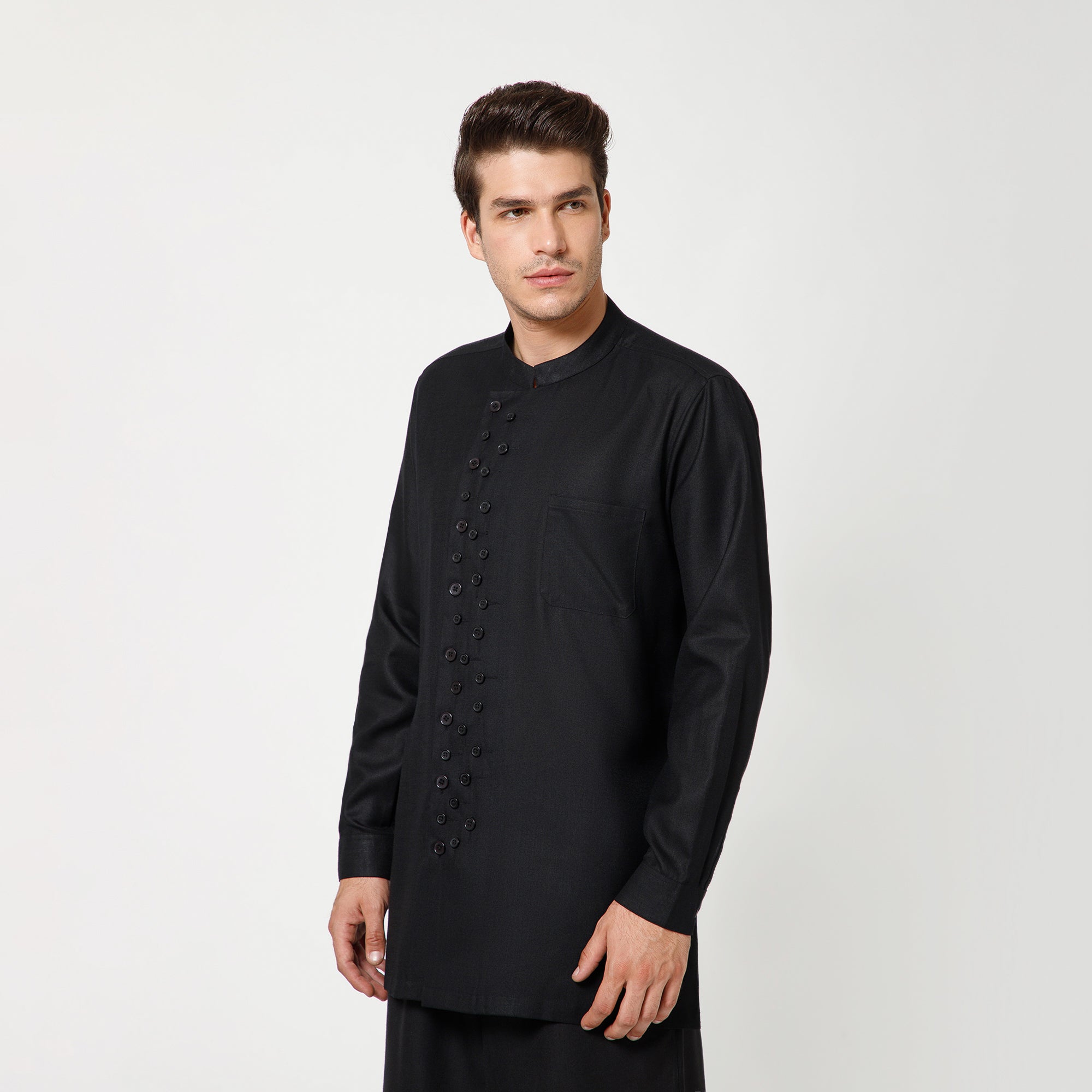 Black Cotton Jacket With Button Details