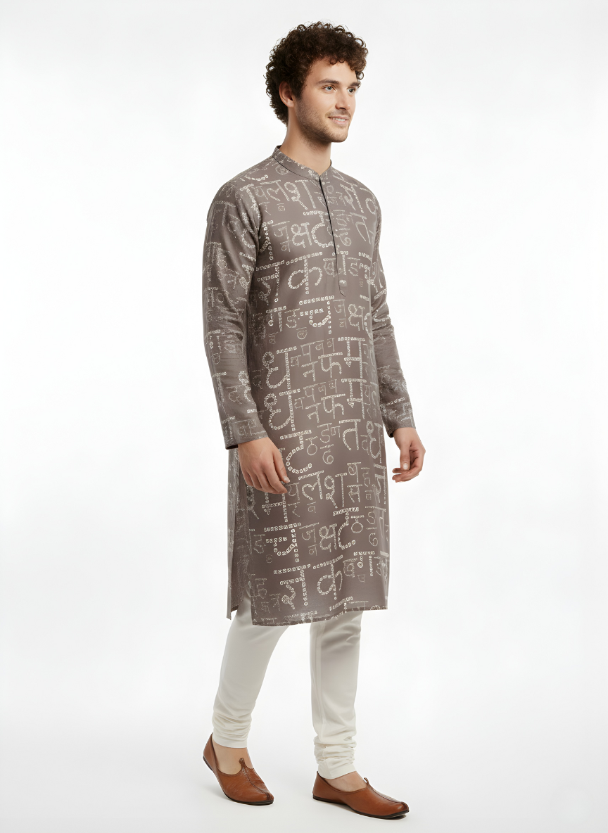 Grey Hindi Bandhni Satin Kurta