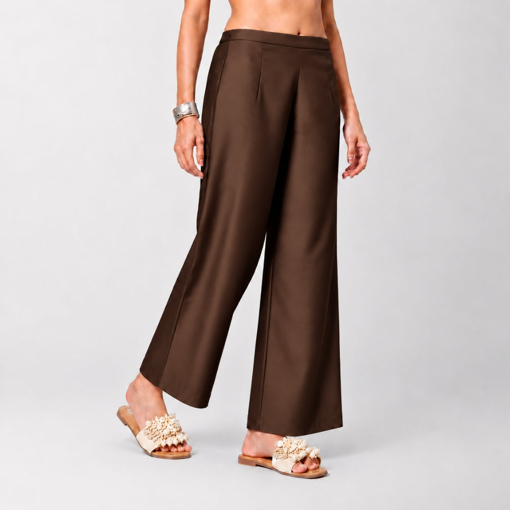Brown Suede Satin Palazzo