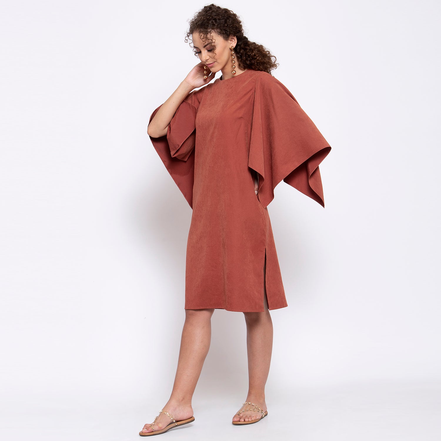 Deep Rust Dress With Hanky Sleeve