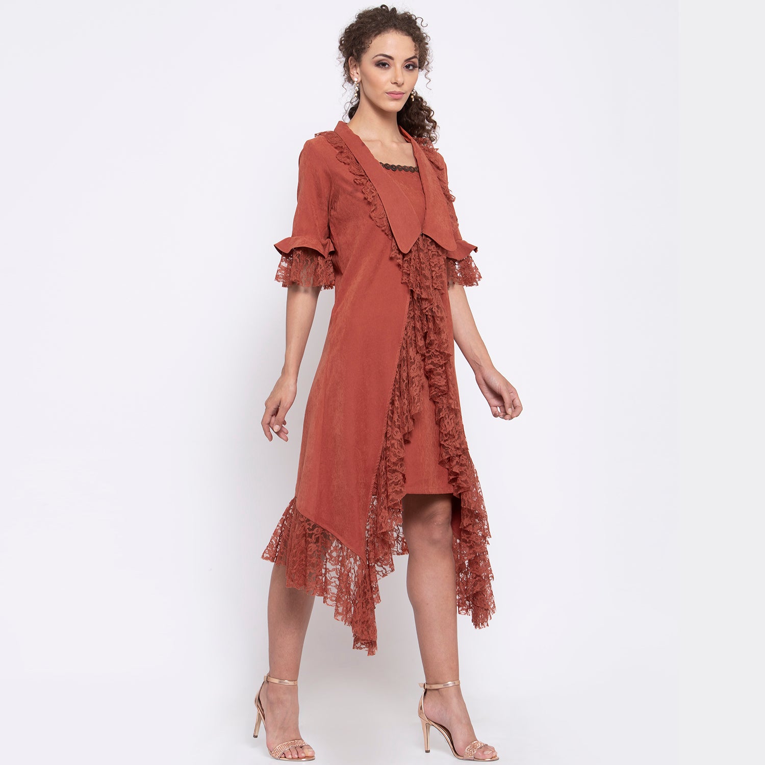 Deep Rust Asymmetrical Frill Jacket