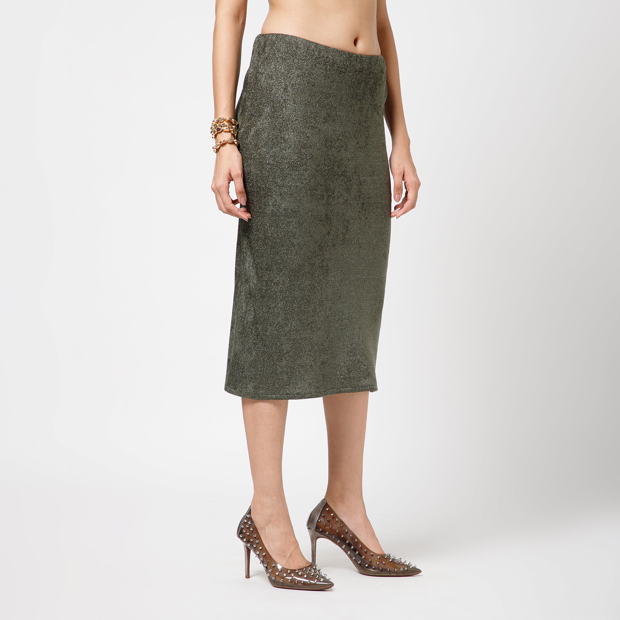 Green  Shimmer Velvet Skirt